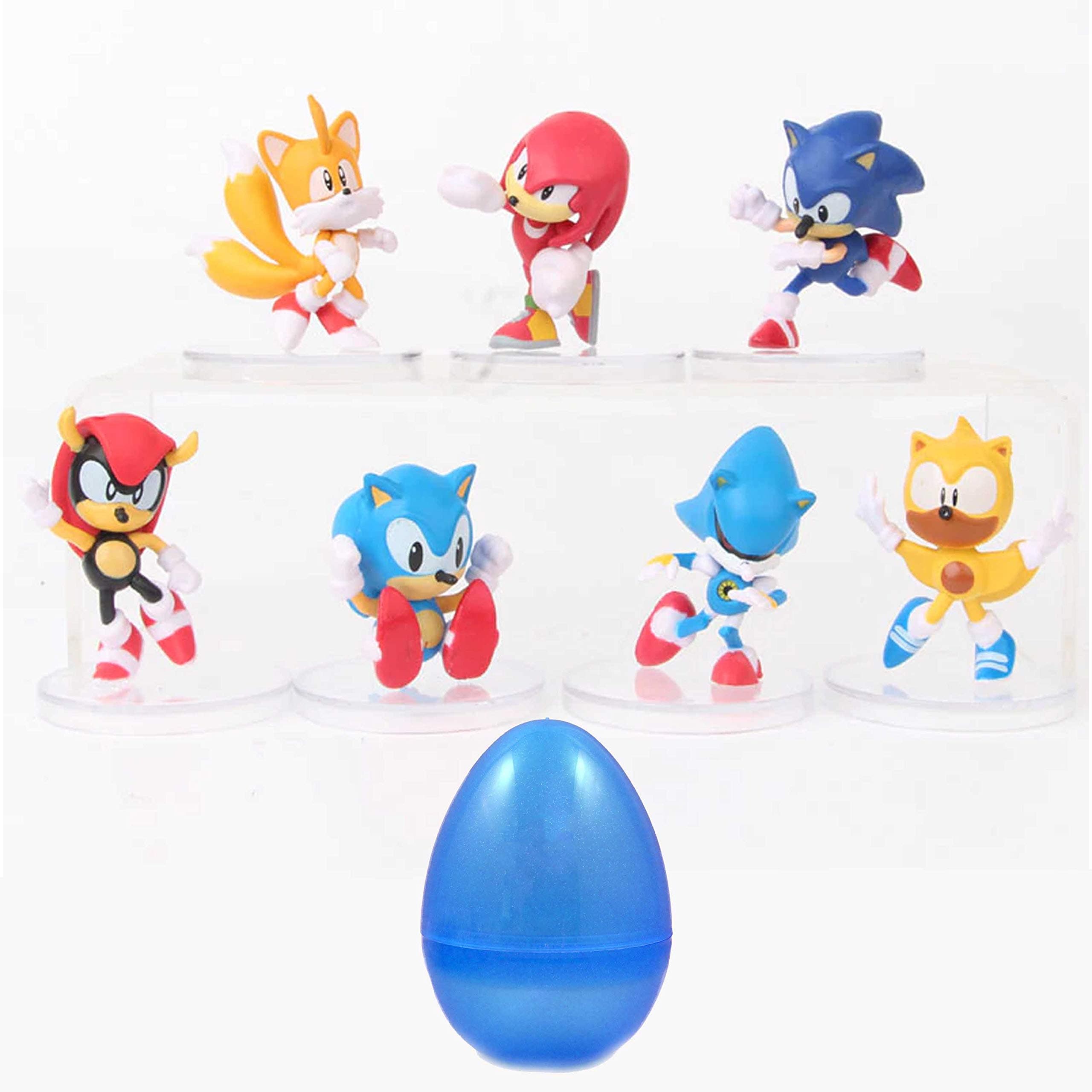 Coolinko 7 Pack Sonic Hedgehog Figures with Jumbo Egg - Mini Action Toys for Kids Cupcake Cake Toppers Party Favor Decoration