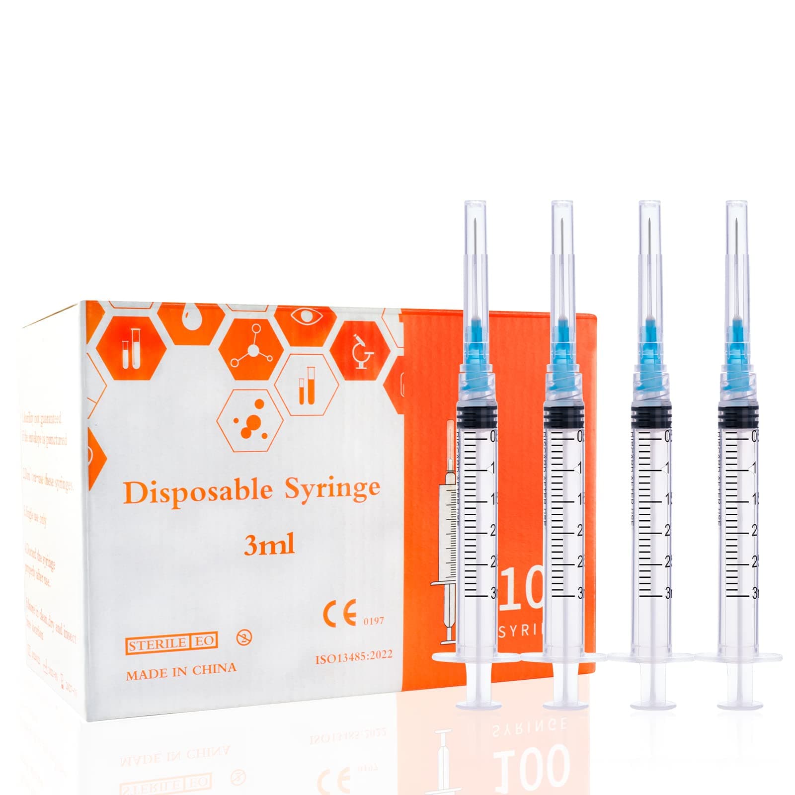 3ml Syringe with Needle-23G 1 Inch needle, Disposable Individual Package Pack of 100