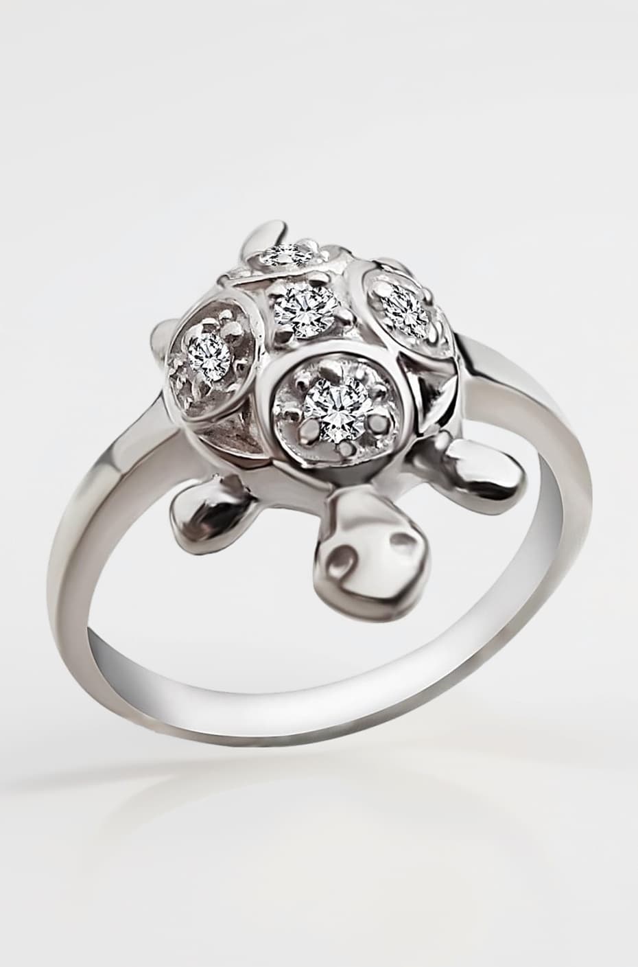 MJ 925 Good Luck Tortoise/Turtle Finger Ring Embellished with CZs in 92.5 Sterling Silver for Men and Women | Meru Kachua Ring |