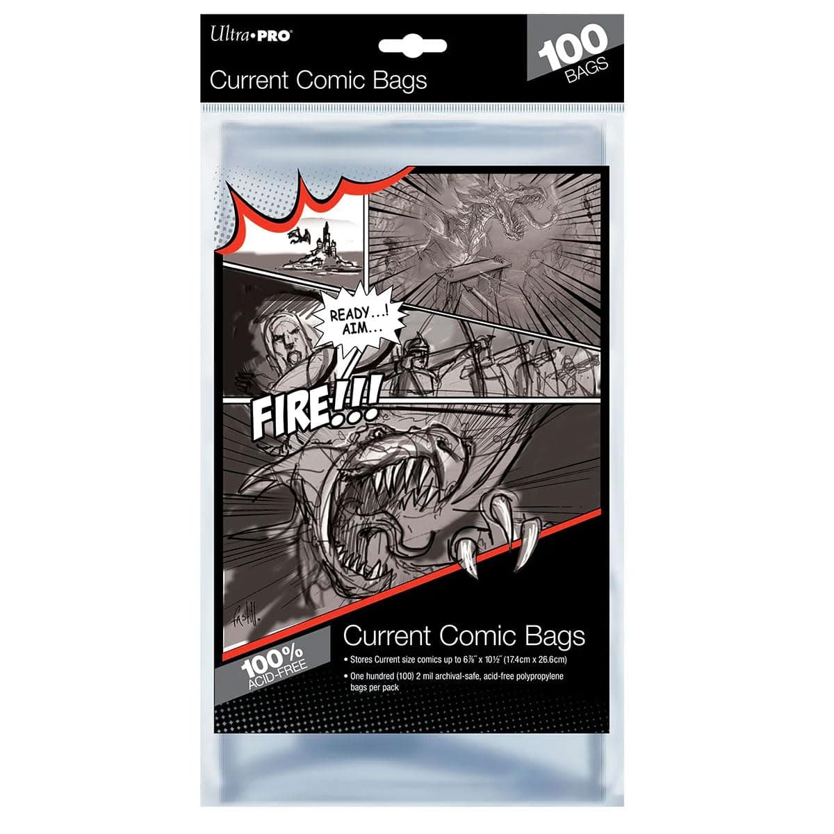 Ultra PRO Current Size 6-7/8 x 10-1/2" Comic Bags (100 Count Pack), Small, Clear