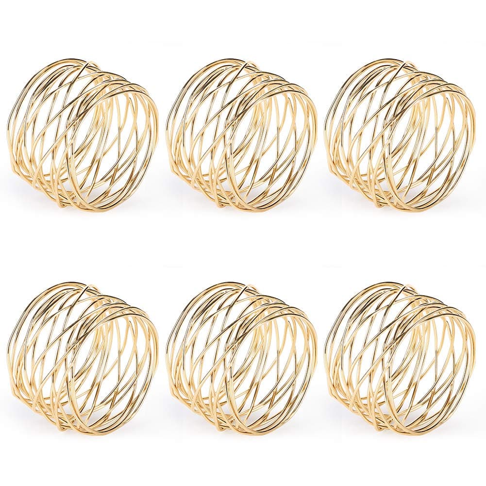 Accmor Napkin Rings, Metal Gold Round Napkin Rings Buckles for Table Decorations, Wedding, Dinner, Party, Set of 6