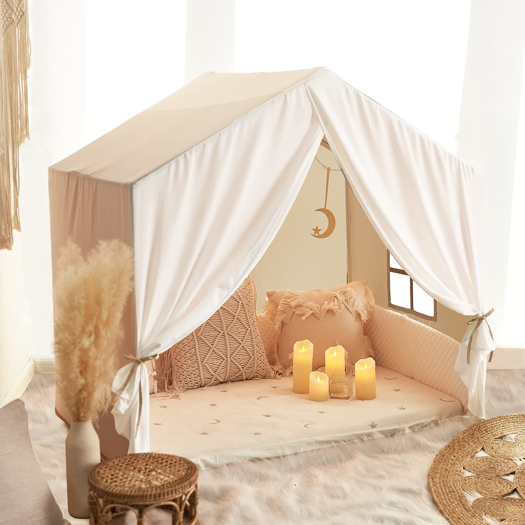 Large Kids Tent, Play Tent with Banner, Light and Padded Mat, Kids Play Tent, Mushroom Tent, Kids Playhouse for Kids Aged 3+, Play House for Toddlers, Easy to Assemble and Wash, 52" x 35" x 51"