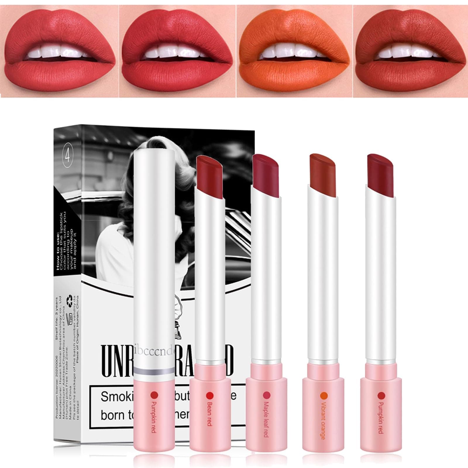 Charm Kiss 4 Colors Matte Lipstick Popular Set, Long Lasting 24 Hours Non-Sticky Velvet Lipstick