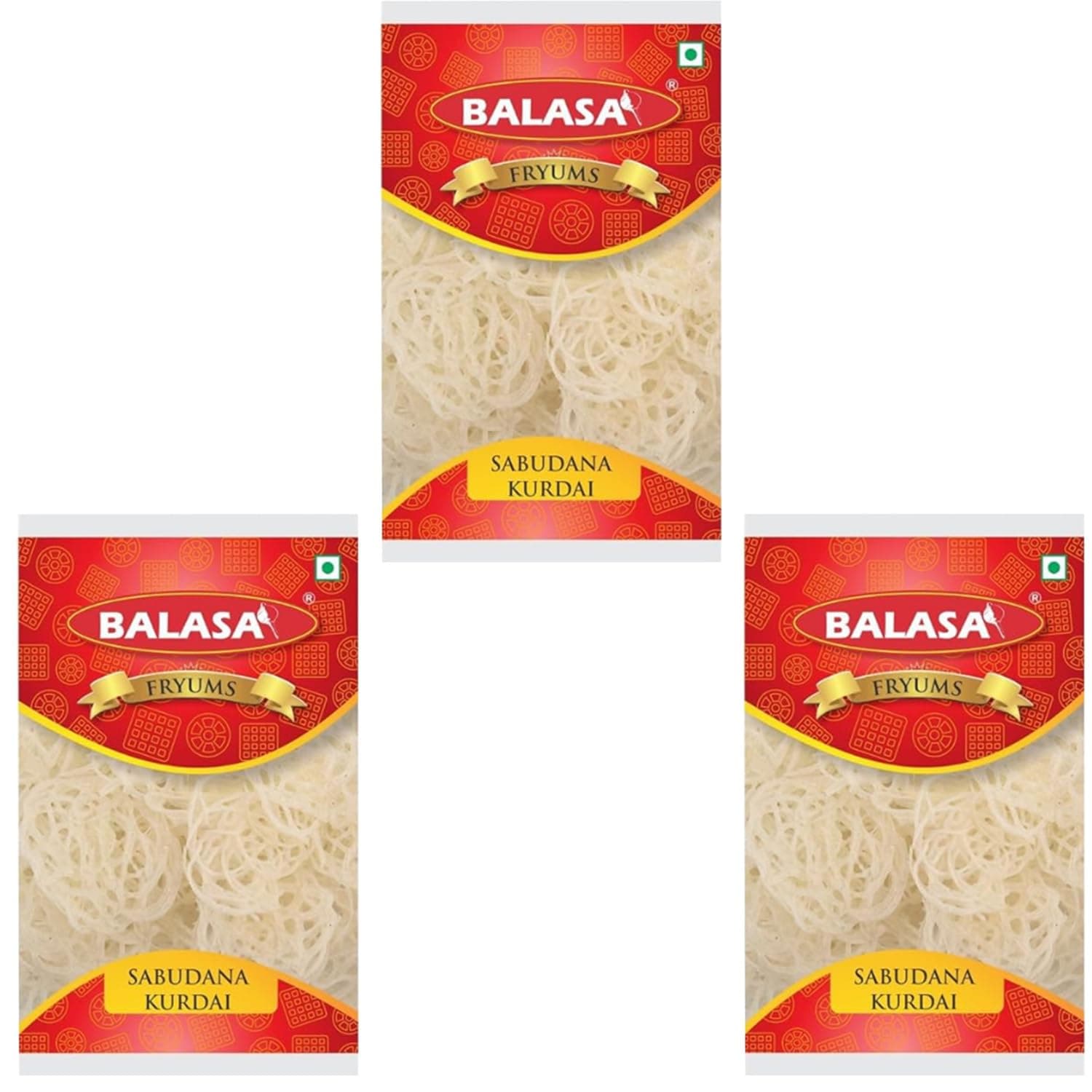 Balasa Sabudana Kurdai Pack of 3 Pcs Each 300g | Crispy and Cruncy Ready to Fry Upwas Papad 100g (Pack of 3)