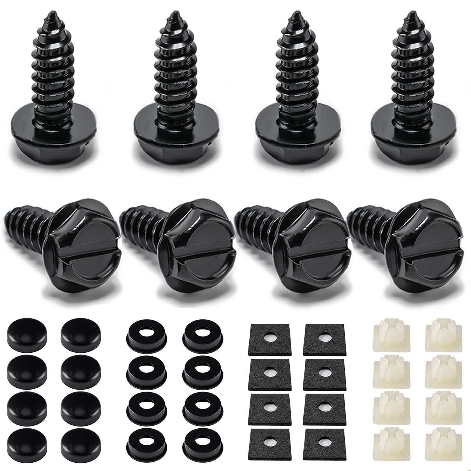 Hoewina License Plate Screws, 8 Sets Stainless Steel Anti Theft Black Tamper Proof License Plate Screws Bolts for Car, Trucks, SUVs (Black)