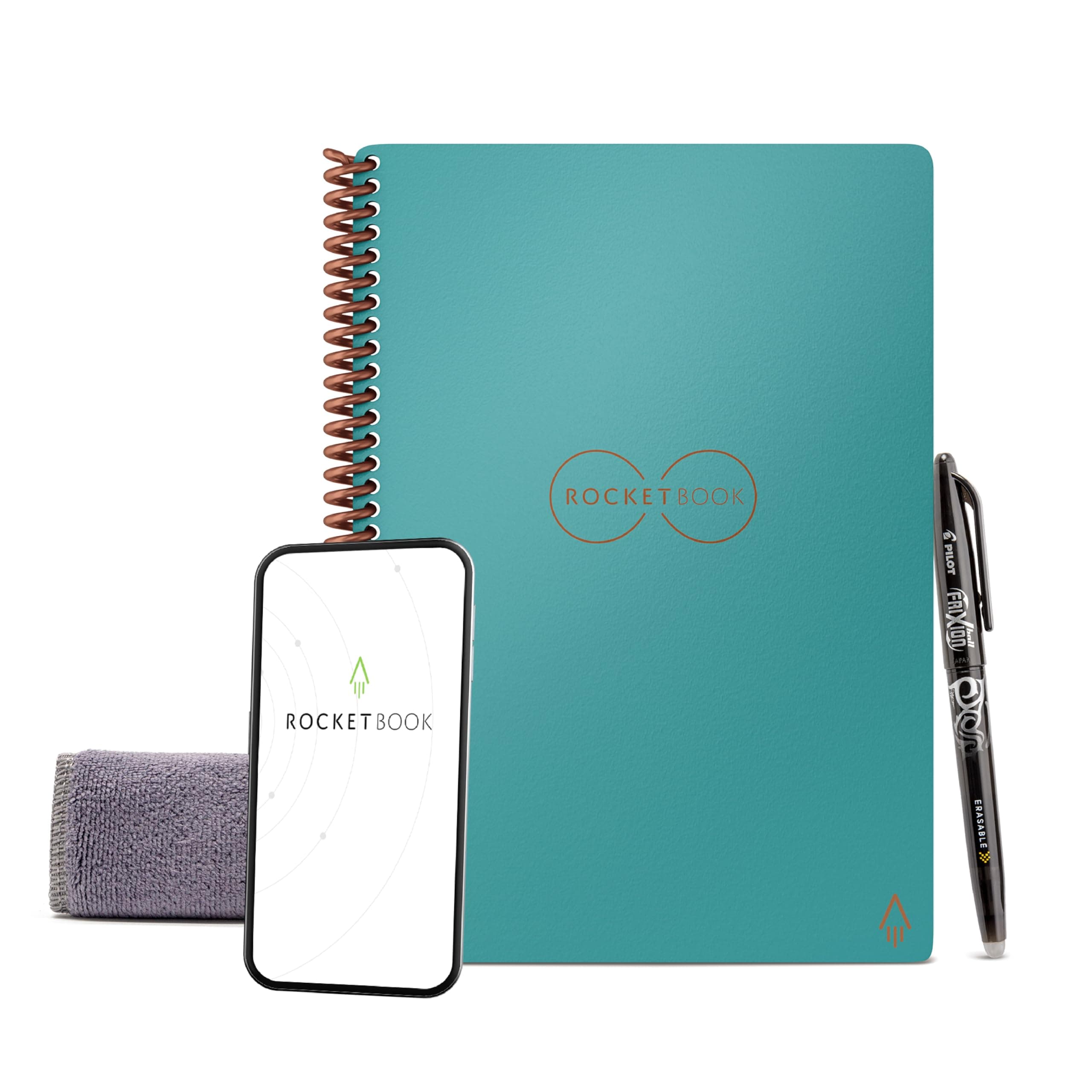 Rocketbook Smart Reusable Notebook - Dot Grid Eco-Friendly Notebook with 1 Pilot FriXion Pen and 1 Microfiber Cloth - Neptune Teal Cover, Executive Size (6" x 8.8")