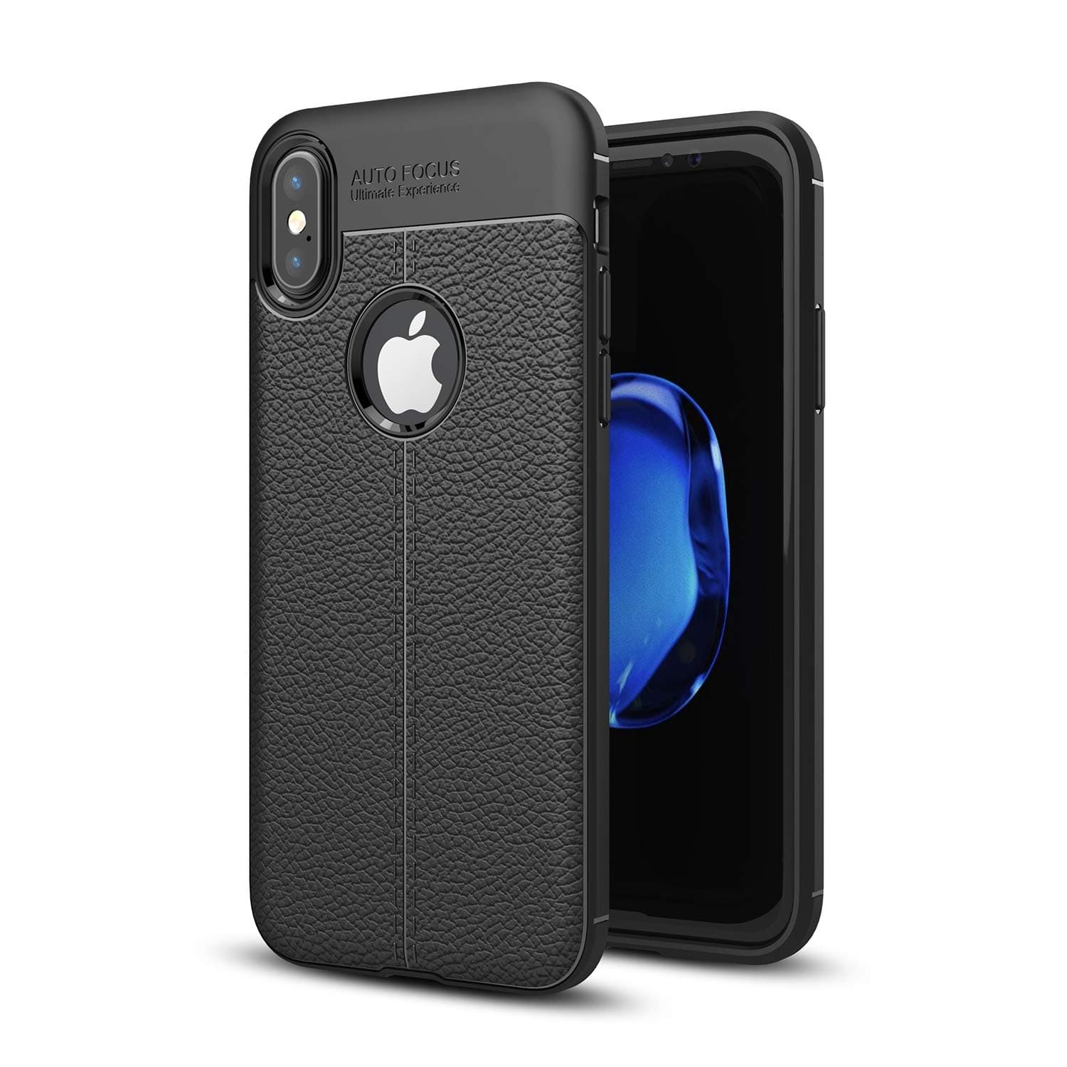 Auto Focus Ultimate Experience Case for Apple iPhone Xs (2018)/ iPhone X (2017) Shockproof Leather Pattern Soft TPU Case - Black