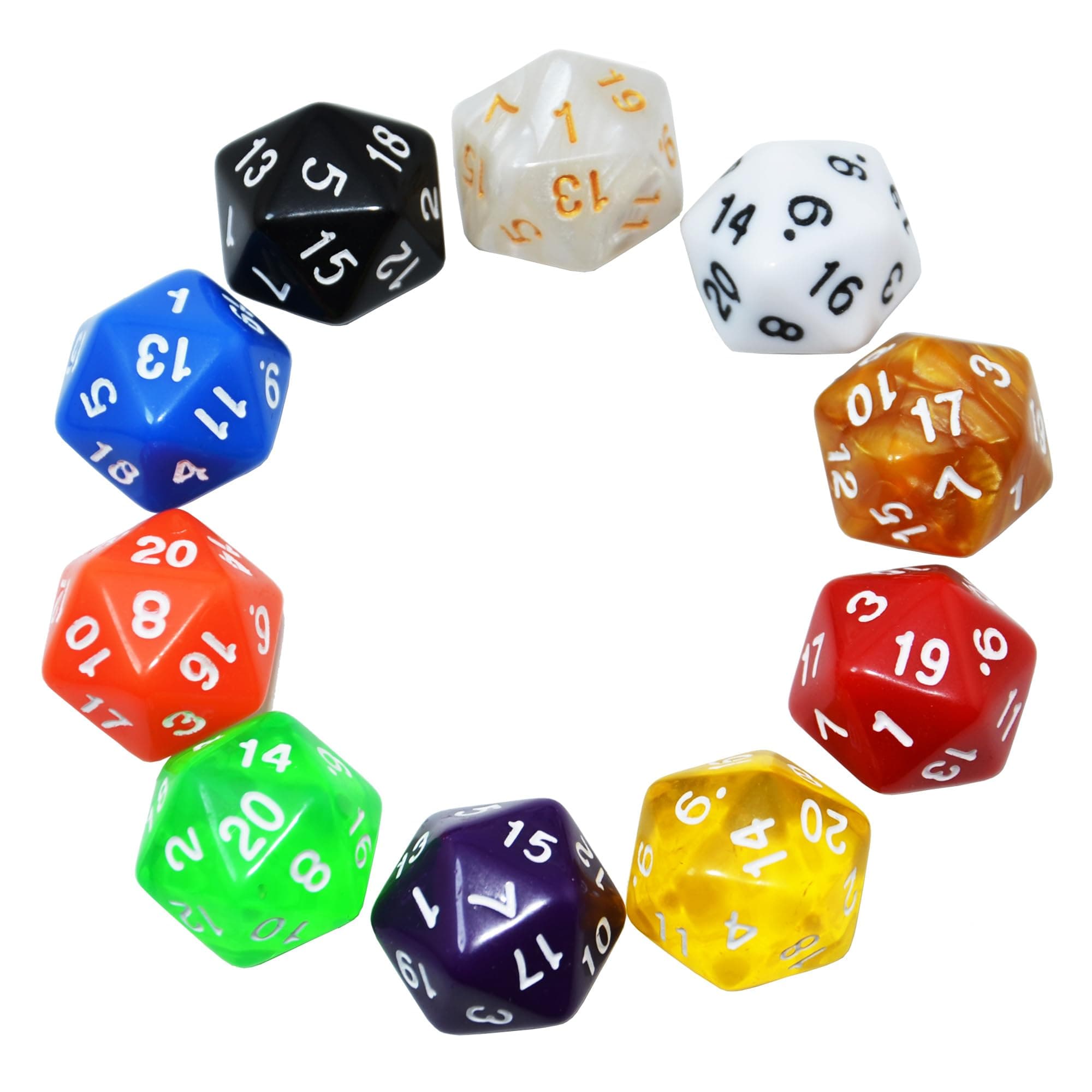 SmartDealsPro 10-Pack 20 Sided Dice D20 Polyhedral Dice for DND RPG MTG Table Game (Mix Color)