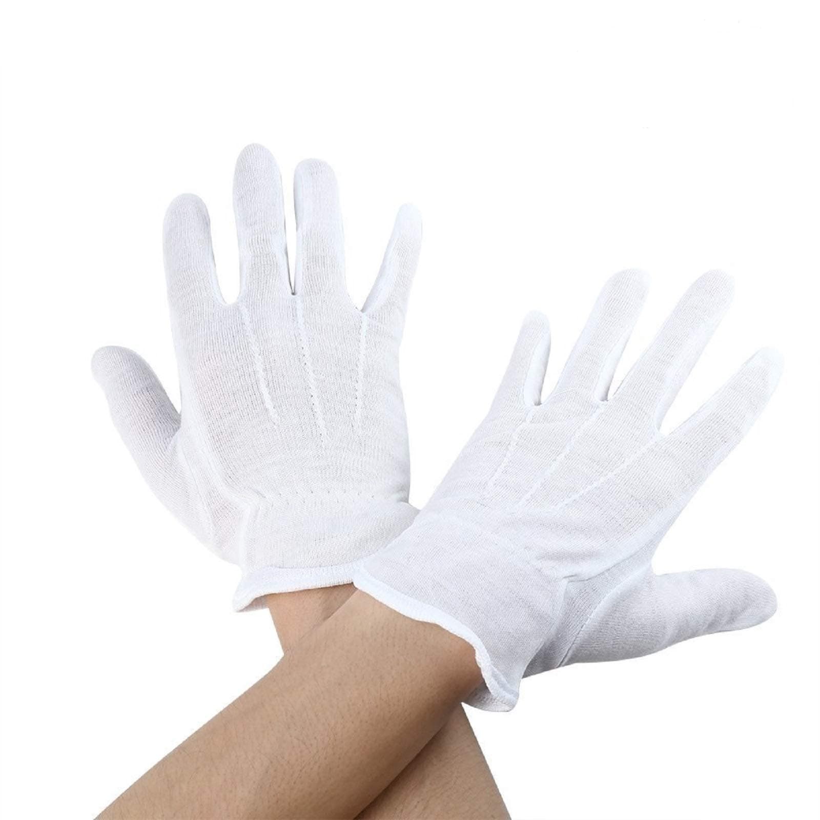 Panlom 3 Paires White Cotton Gloves Stitched Full Fingers Gloves for Santa Costume Fancy Dress Clown Halloween