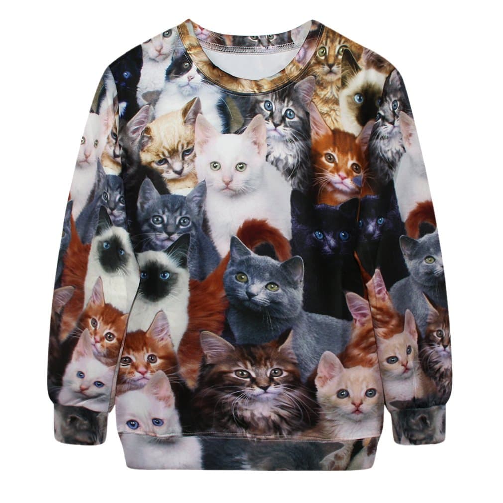 Women's 3D Digital Print Cat Family Pullover Sweatshirt,Small