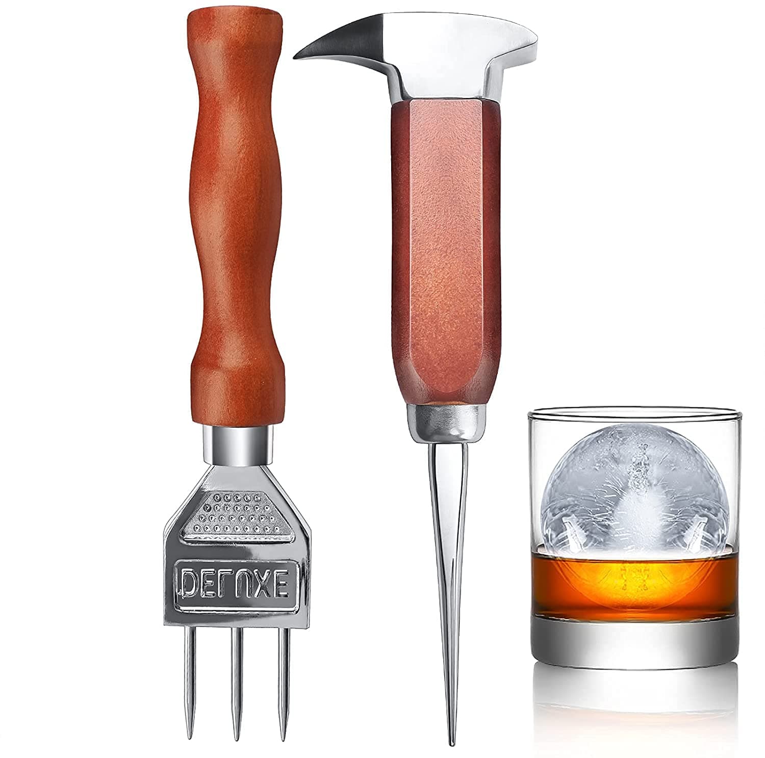 KASTWAVEIce Pick Stainless Steel Ice Chipper, with Safety Wooden Handle for Kitchen Tool, Japanese Style Ice Chipper Ideal for Restaurants and Home (2 Pieces)