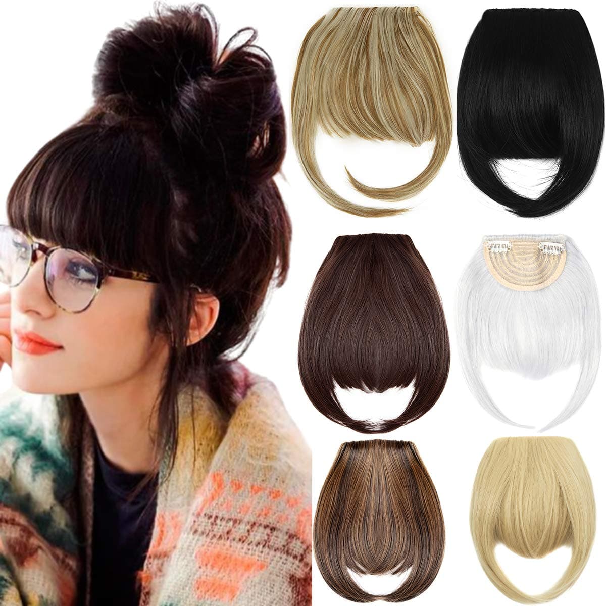 2Pcs Clip in Bangs Hair Extensions Thick Full Neat Bangs Fringe Hair Extension 8" One Piece Clip on Front Bangs Hairpiece