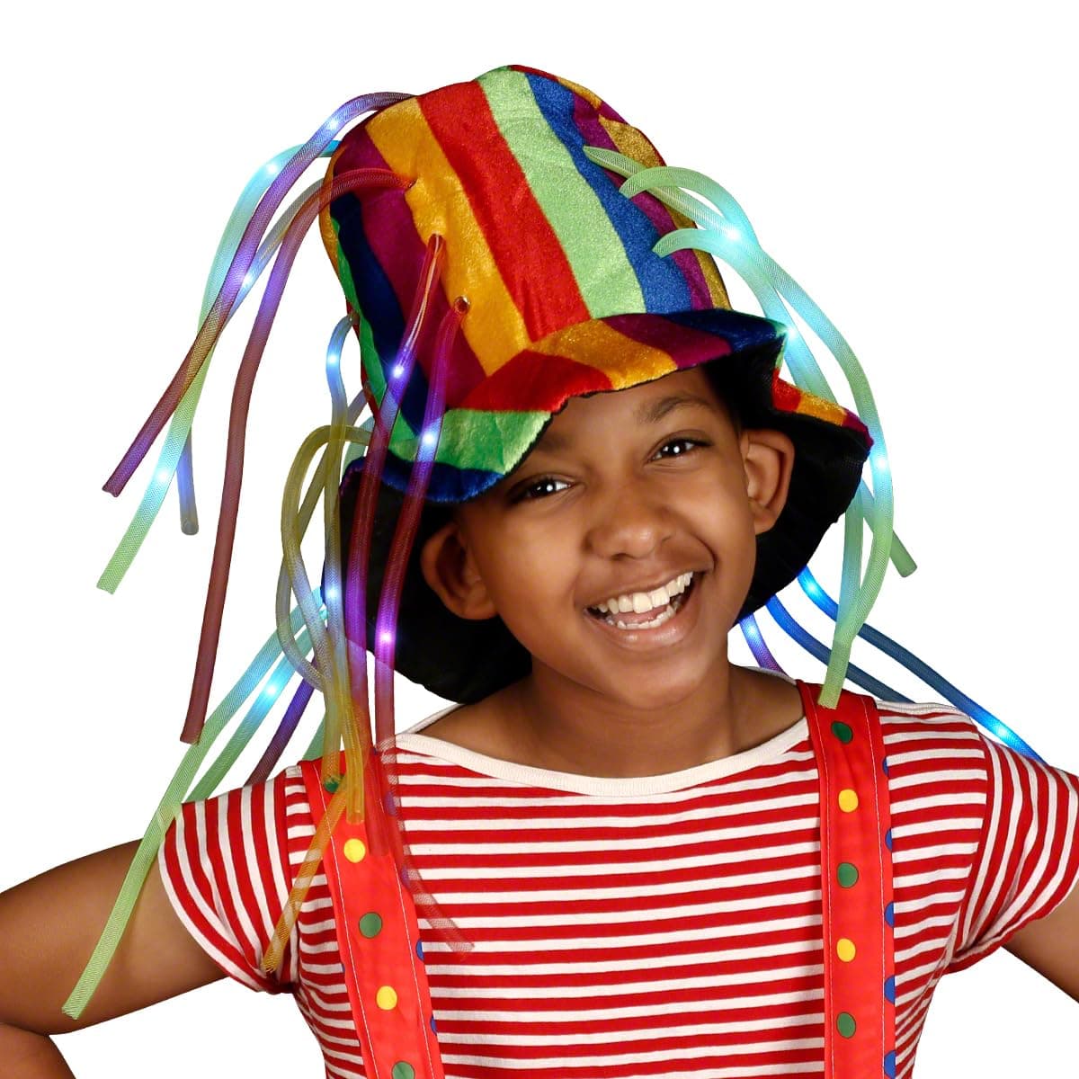 Funny Clown Crazy Hat with LED Lights & Noodle Hair