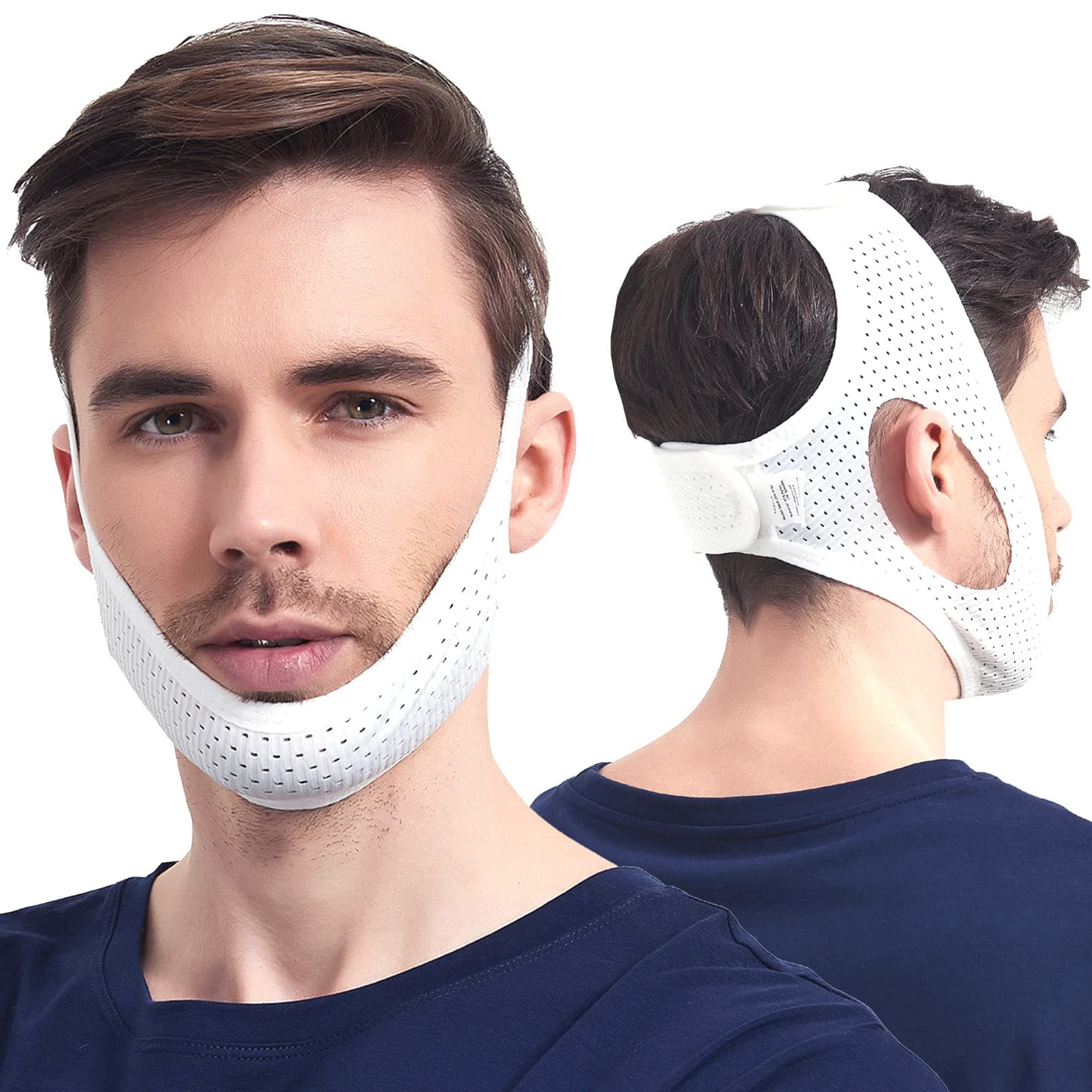 Anti Snoring , Cpap Users, Comfortable Mesh White Cpap Chin Straps for Men Women, Effective Adjustable Anti Snore Chin Straps to Keep Mouth Closed While Sleeping