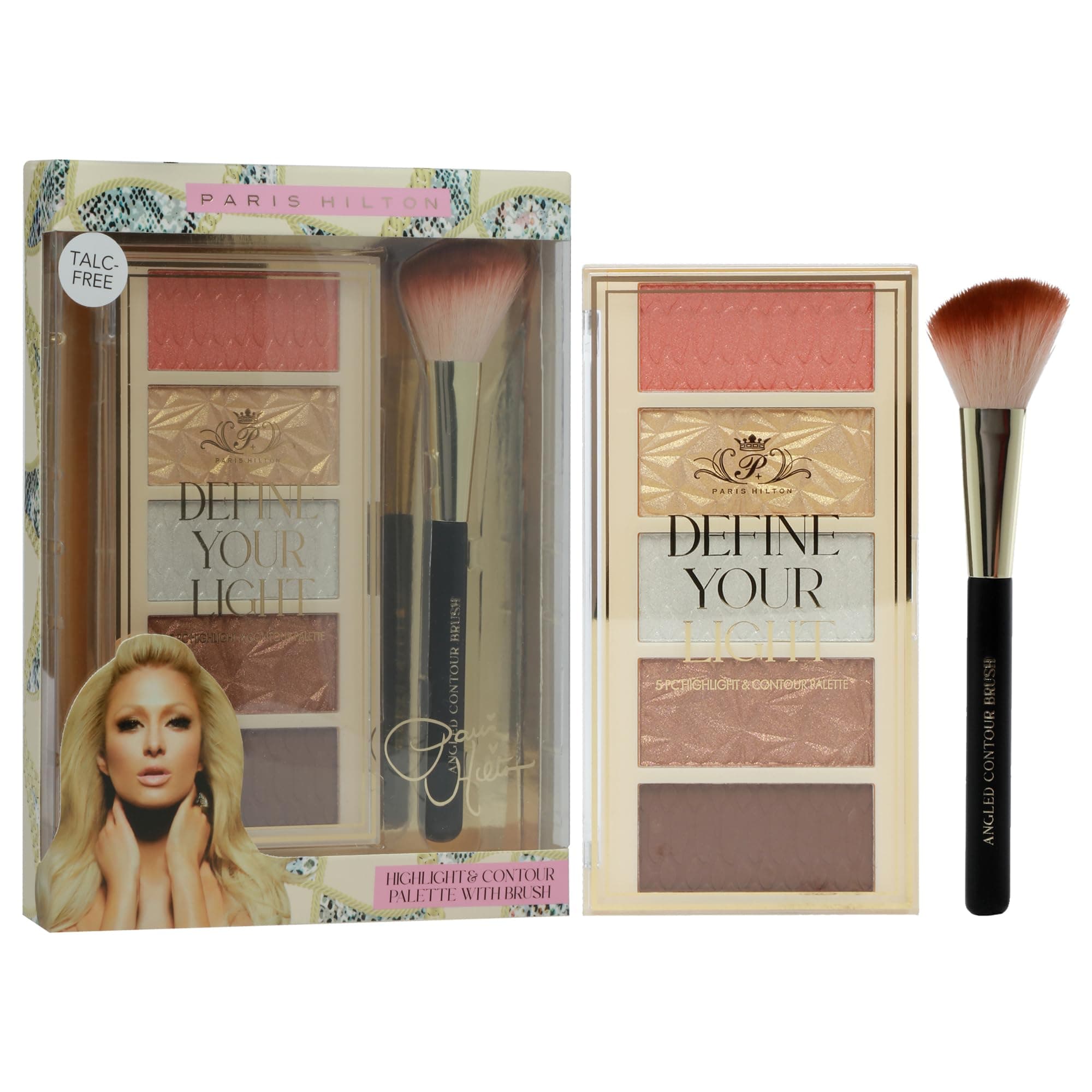 Paris HiltonDefine Your Light Set - Highlighter, Blush, Bronzer & Waterproof Contour Palette for a Glowing Look - All-In-One Kit with Brush - Easy to Sculpt the Face Makeup for All Skin Types - 1 pc