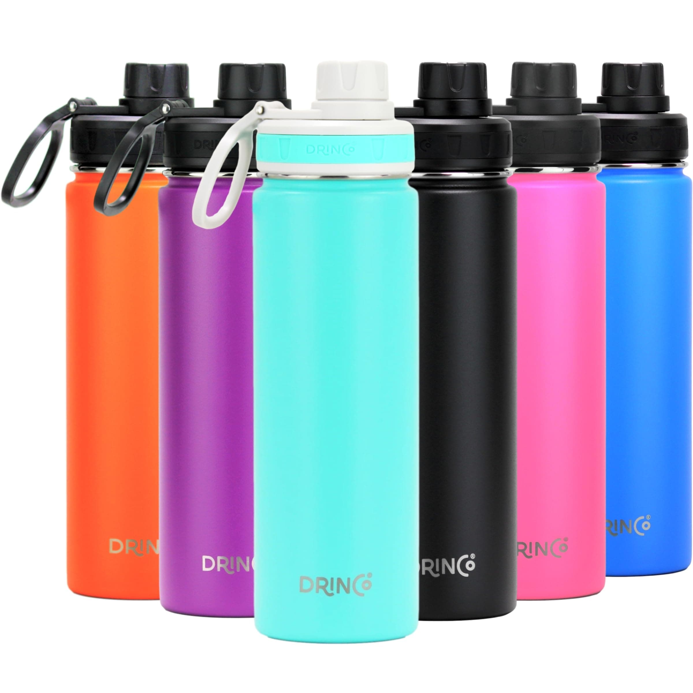 DRINCO Stainless Steel Water Bottle Spout Lid Vacuum Insulated Double Wall Water Bottle Wide Mouth (40oz 32oz 22oz 18oz 14oz) Leak Proof Keep Cold Sport Camping Hiking (22 oz, 22oz Teal)