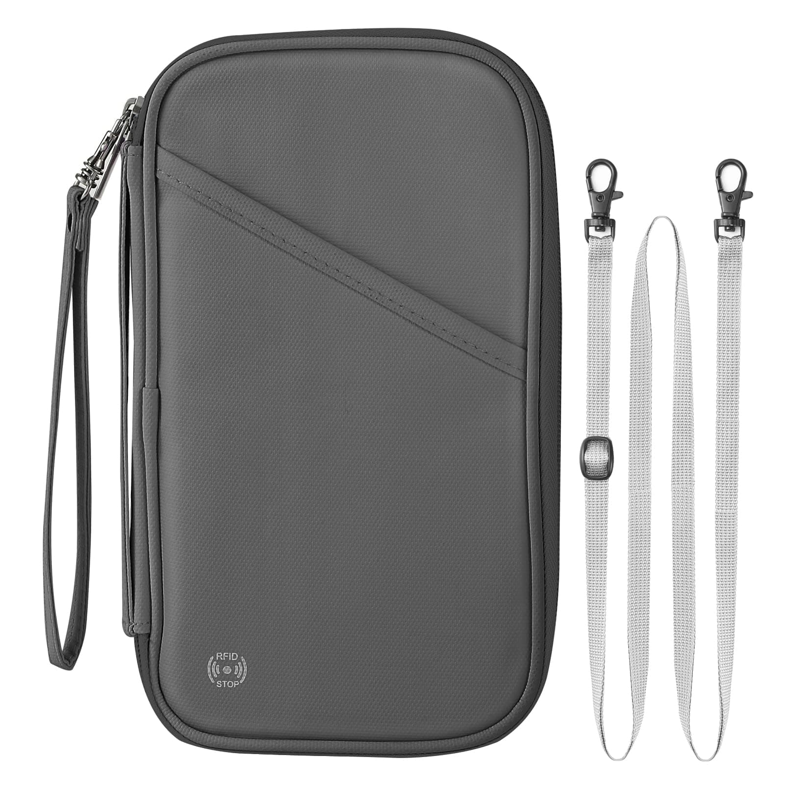 RFID Travel Passport Holder - Family Passport Wallet Holder, Lightweight Portable Travel Document Organizer Passport Card Cover with Zipper Pocket, Grey