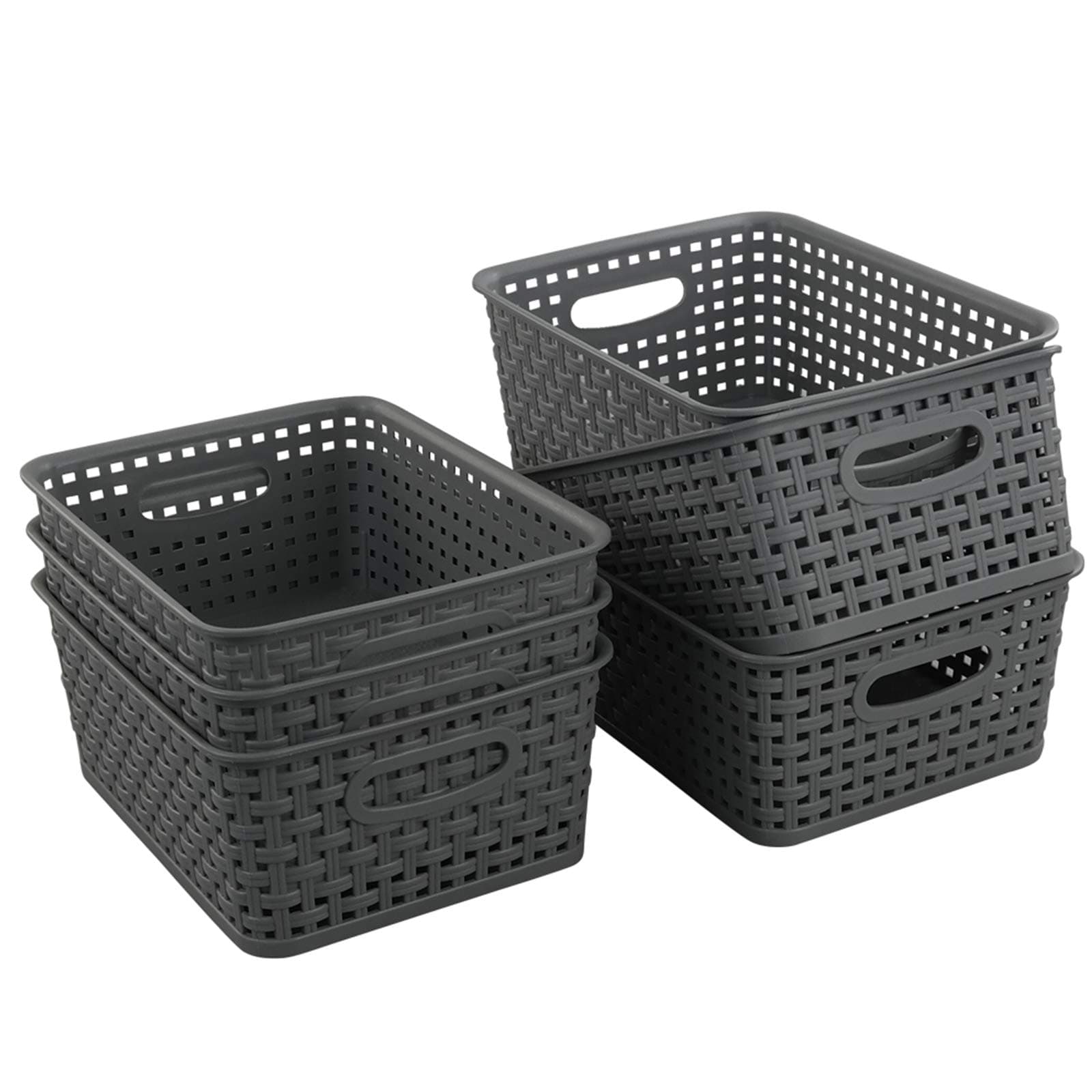 Teyyvn Plastic Storage Basket, 10.03" x 7.59" x 4.09", Pack of 6, Gray