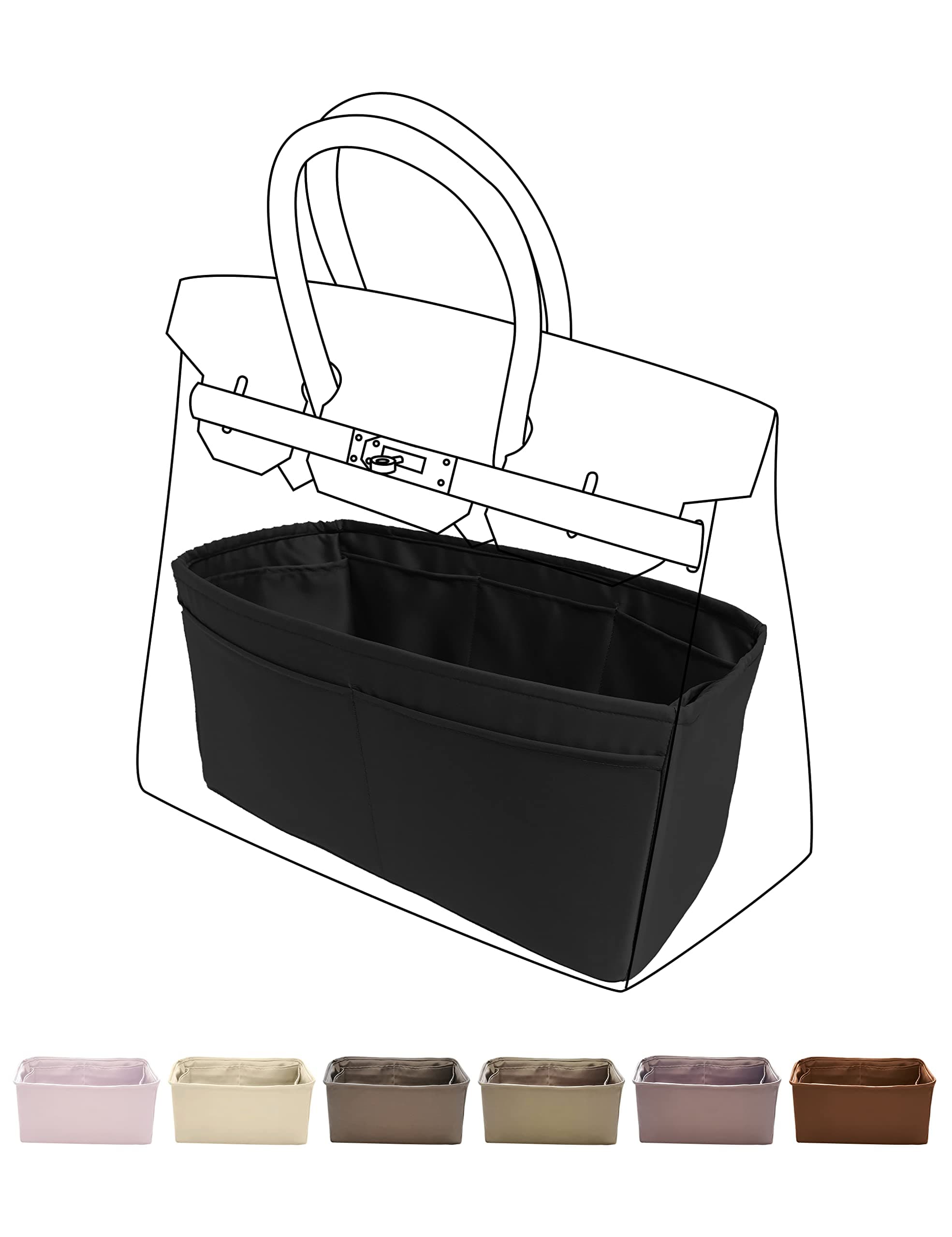 DGAZDGAZ Purse Organizer Silky Smooth,Silk,Luxury Handbag Tote in Bag Shapers, Women- Fits Birkin25/30/35/40 Bags (Black, BK25)