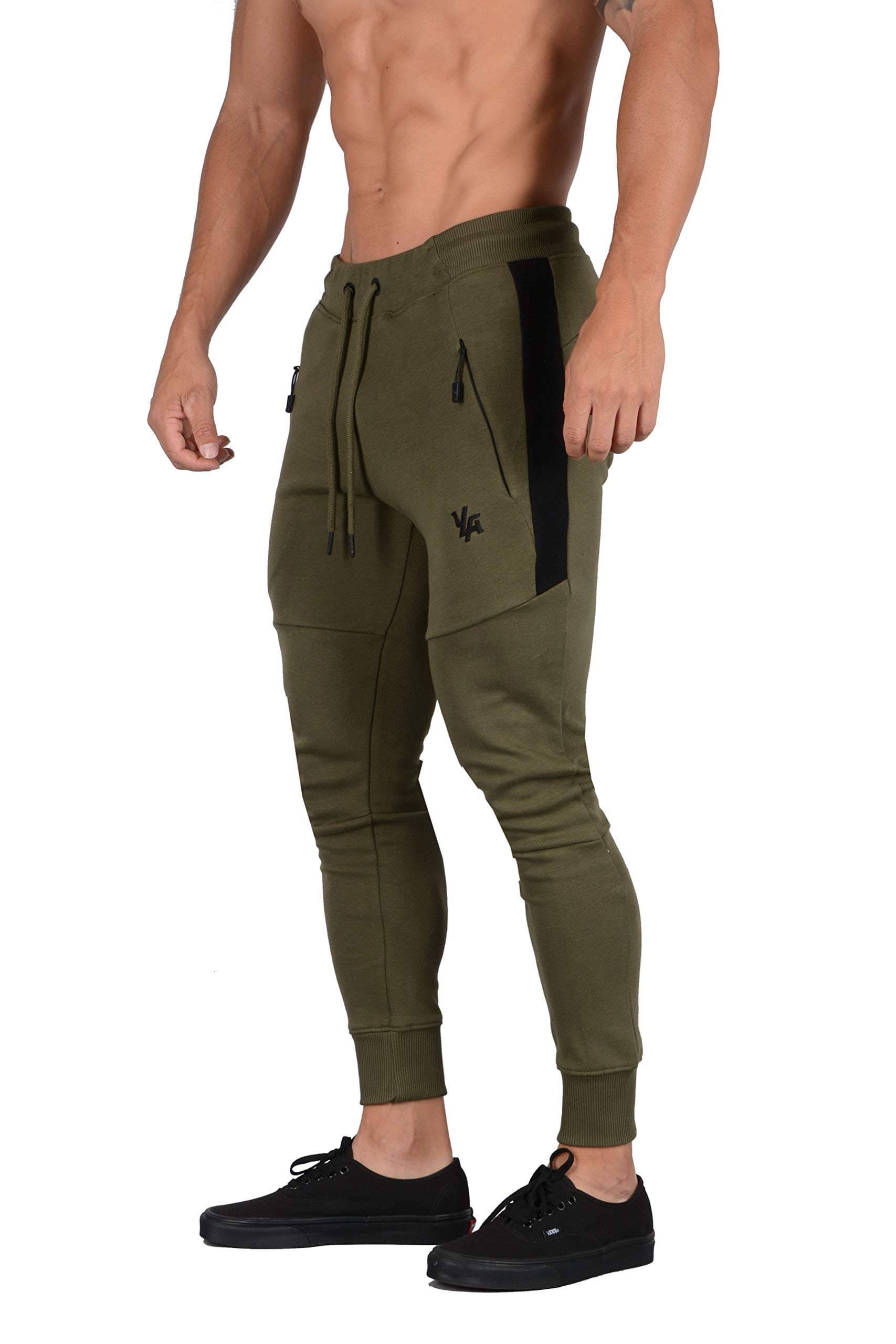 YoungLA Men Joggers Slim Fit Sweatpants Gym Training Fitness 224 Olive/Black Small