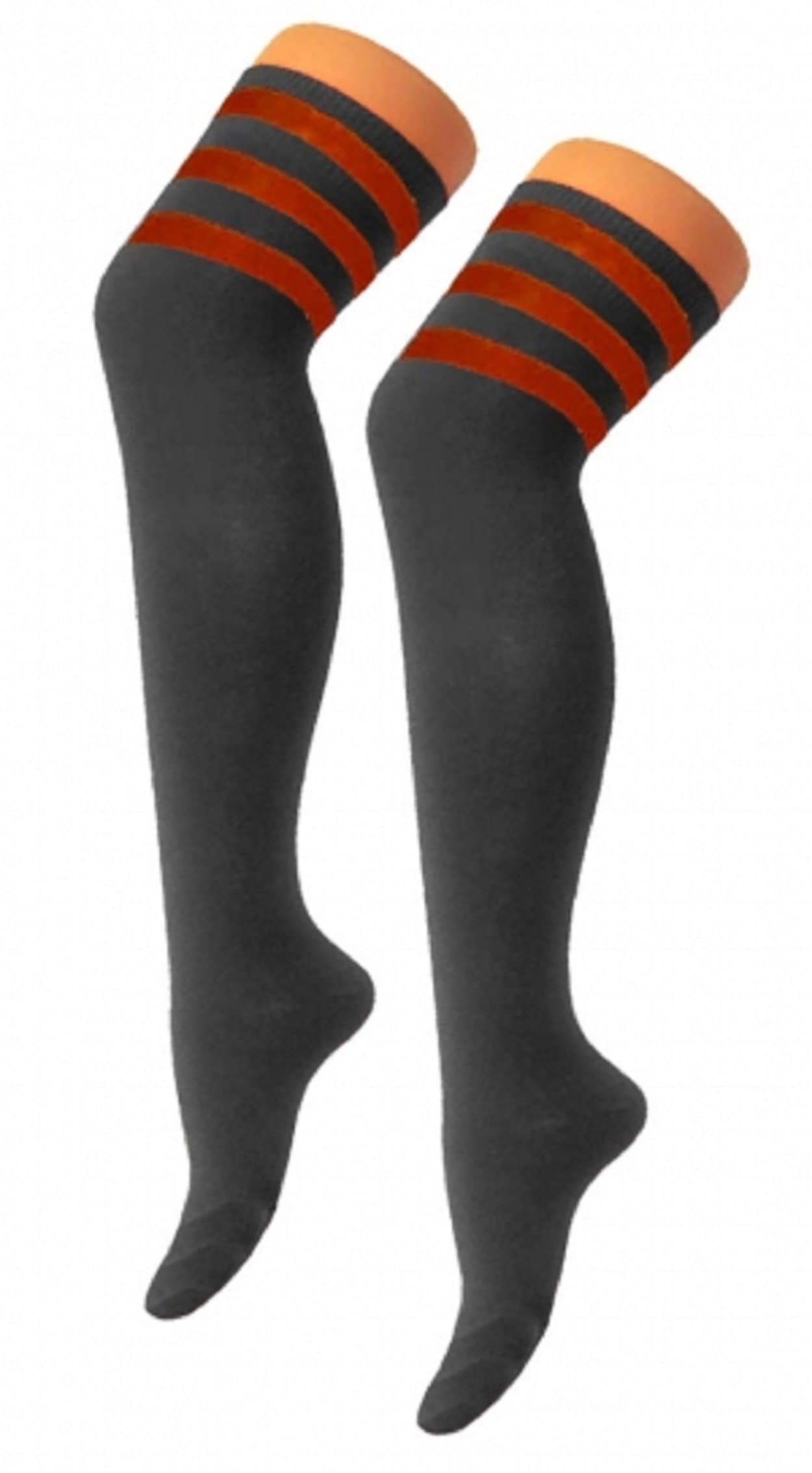 Wicked Nights Womens Ladies Referee Stripe Over The Knee High Socks Cotton Sport Celebrity Inspired Fancy Dress
