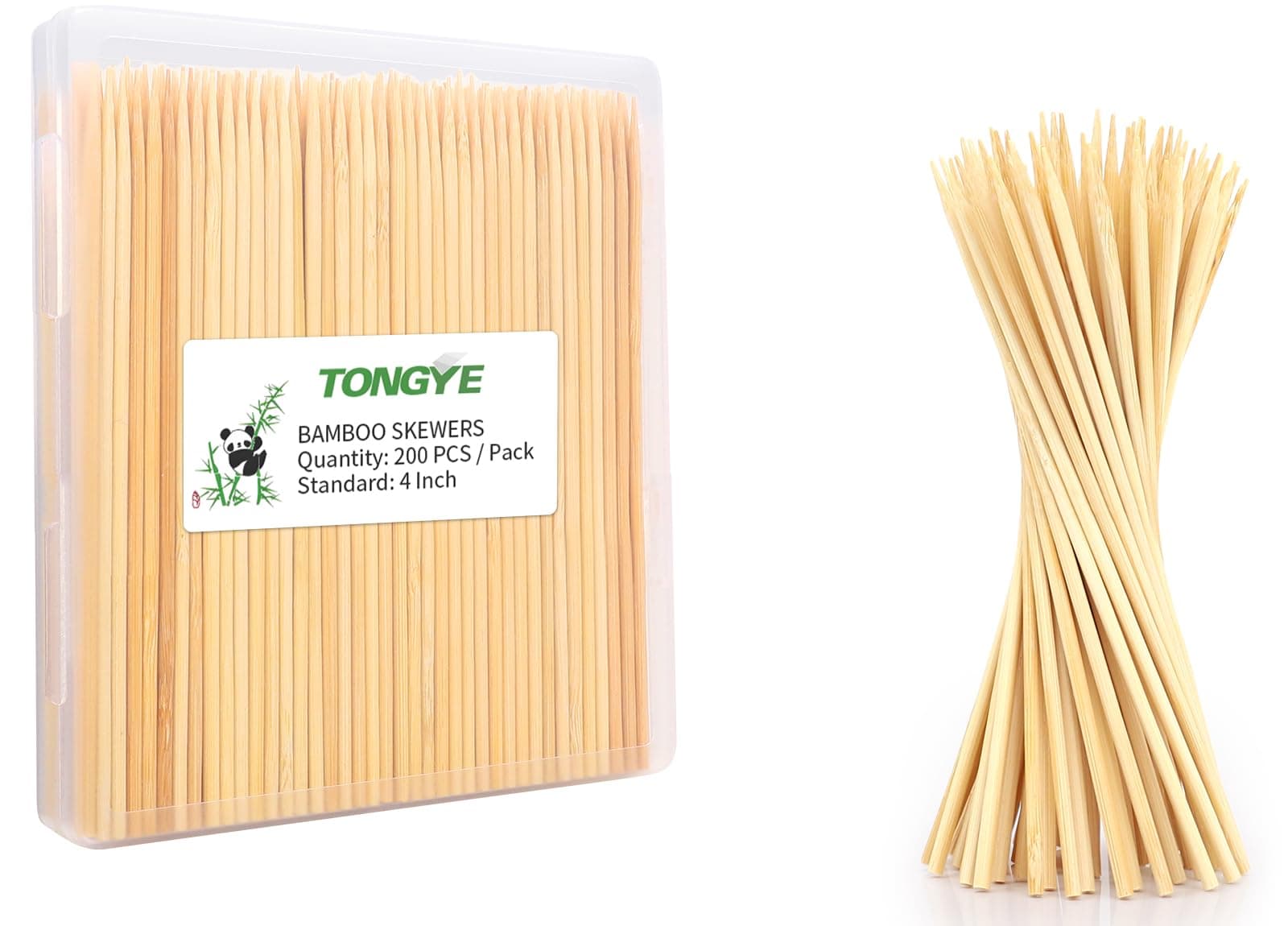 [200 PCS] 4 inch Bamboo Skewers, Premium Wooden Skewers without Splinters, Skewers for Appetizer, Fruit Kabobs, Chocolate Fountain, Burger, Cocktail Toothpicks, and Food Skewer Sticks.