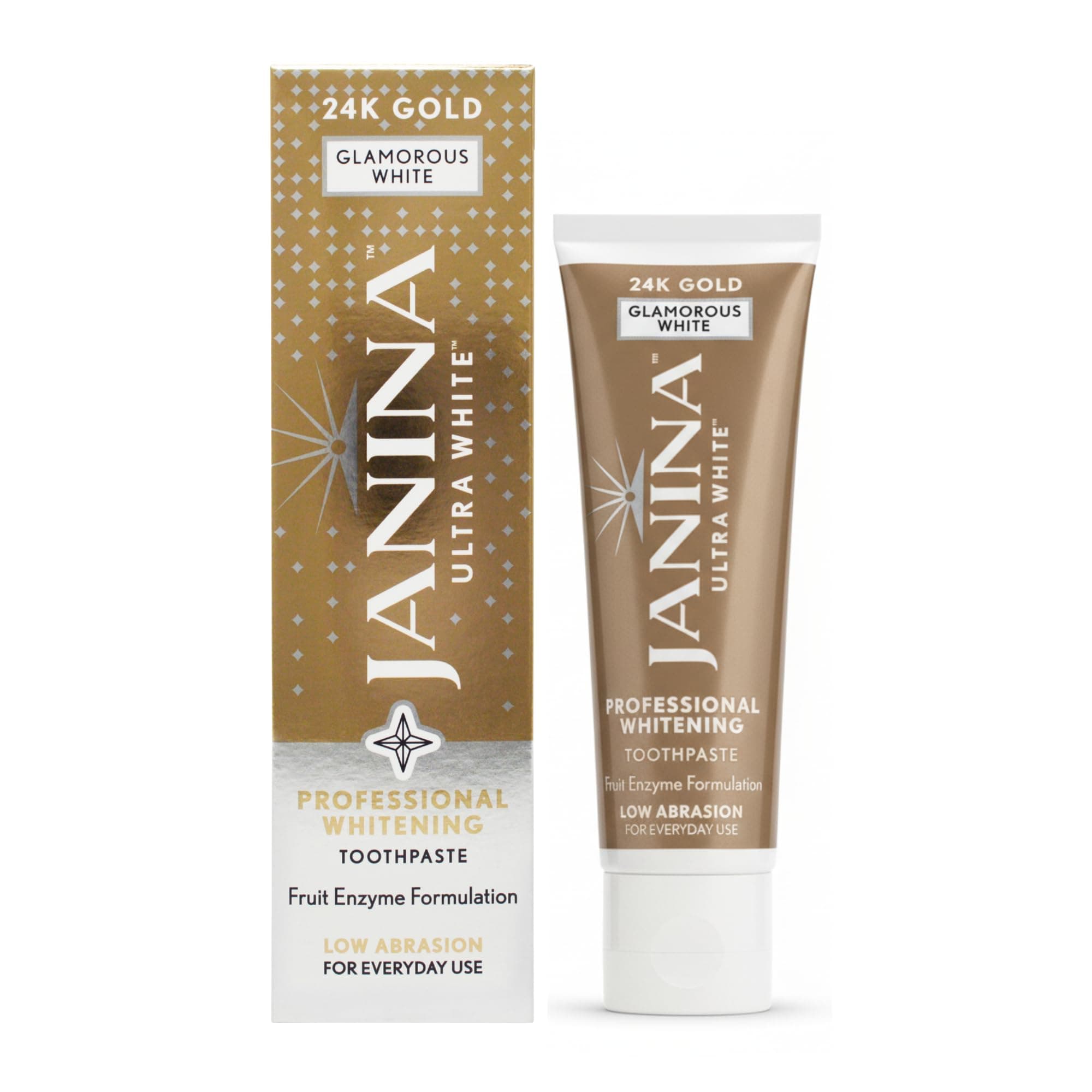 Janina Ultra White 75ml 24K Gold Toothpaste, Mint, Low Abrasive Formula with Anti-Inflammatory Colloidal Gold & Whitening Complex for Teeth Whitening, for Everyday Use, Vegan & Cruelty Free