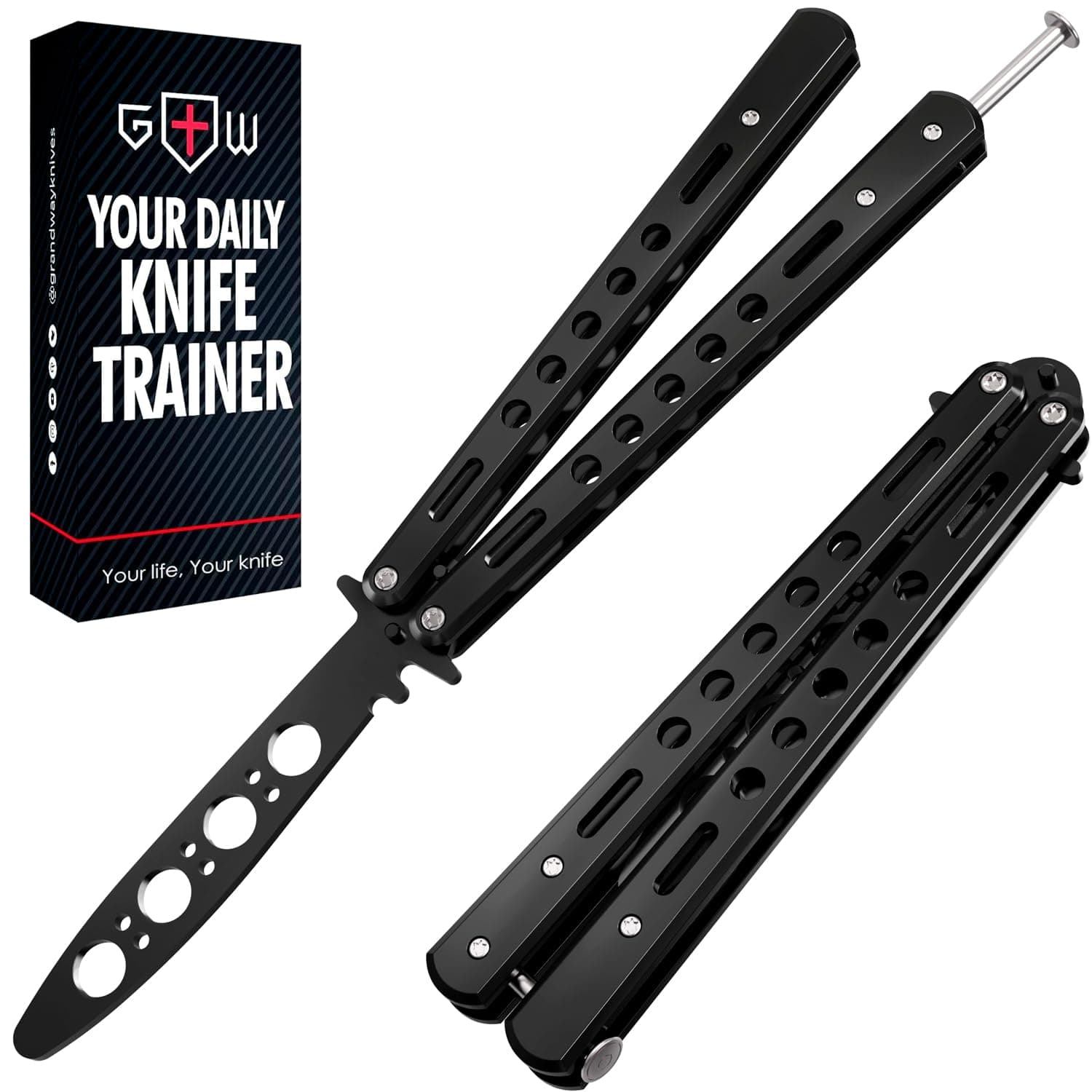 GOOD WORKER Butterfly Trainer – Balisong Trainer – Practice Butterfly – Balisong Butterfly Knives NOT Real NOT Sharp Blade – Black Dull Trick Butterfly – Butter Fly Training CSGO K10-B