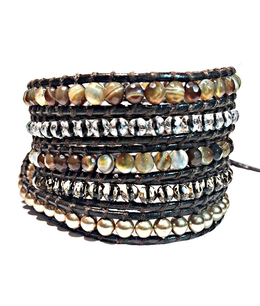 Aeiniwer XGATML Hxeredue YuanKanJu Earthy Crystal 5 Wrap Leather Gemstone Wrap Bracelet | Emily LaRosa