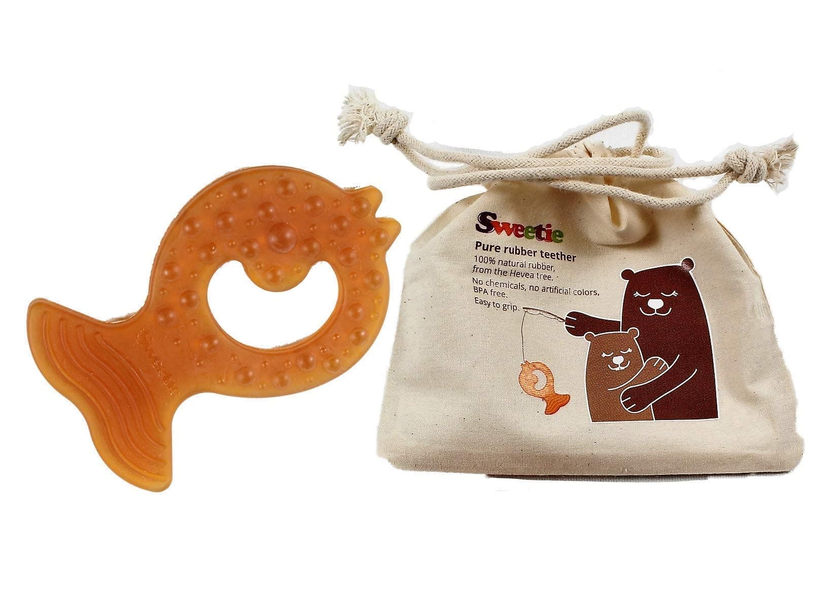 SWEETIE Pure Natural Rubber Teether Fish 100% Pure Natural Rubber Teether Soft and Natural, One Piece