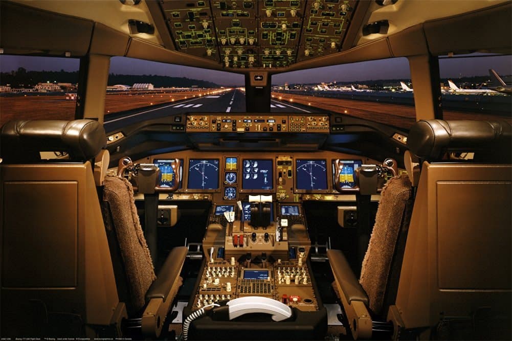 EURLaminated Boeing 777-200 Flight Deck Airplanes Jet Print Poster 24x36