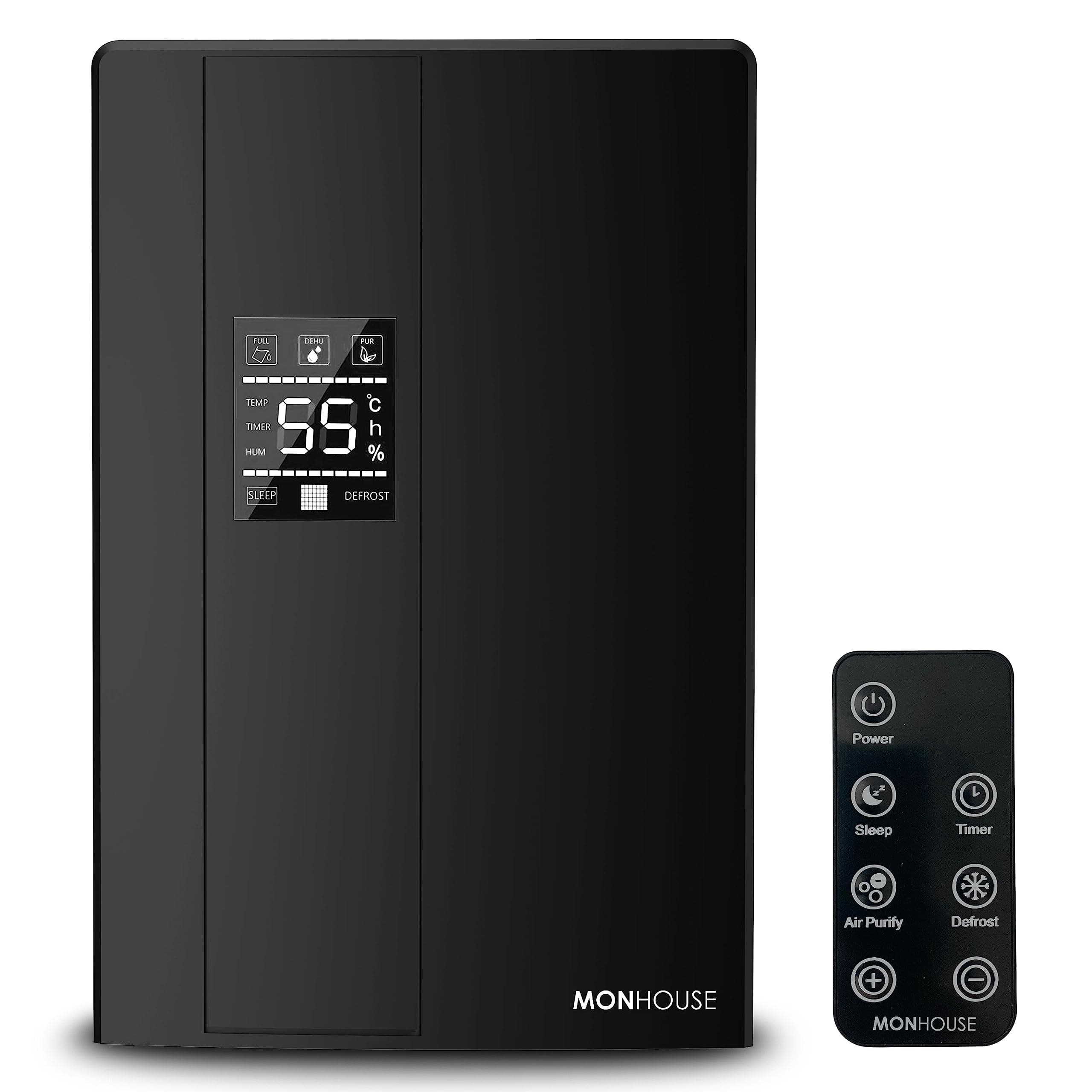 Premium Dehumidifier for Home - 2200ml Tank - Remote Controlled, Sleep & Defrost Mode LED Display, 24 hr Timer & Auto Shut Off when Tank is Full - Ultra Quiet Electric Damp Absorber - Black