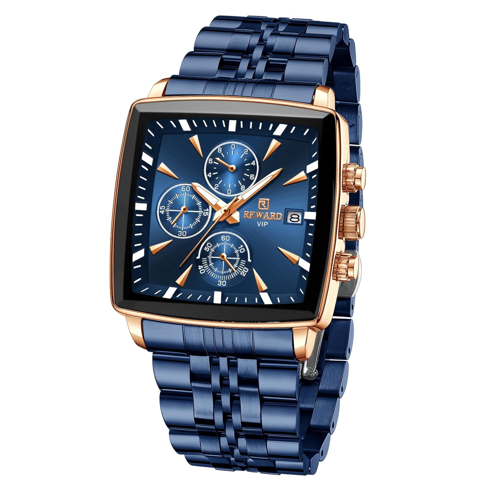 Square Mens Watch Business Quartz Wrist Watches for Men Chronograph Luminous Waterproof Man Wristwatch Blue