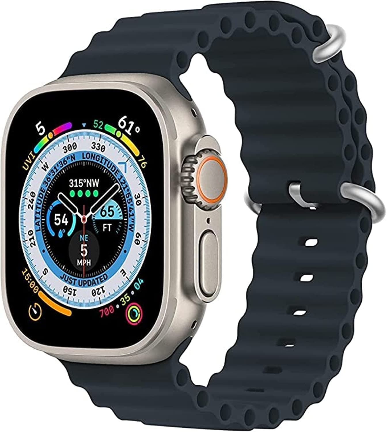 YOMNASilicone Hole Wavy Strap Compatible with Watch series 8 Ultra 49mm Midnight