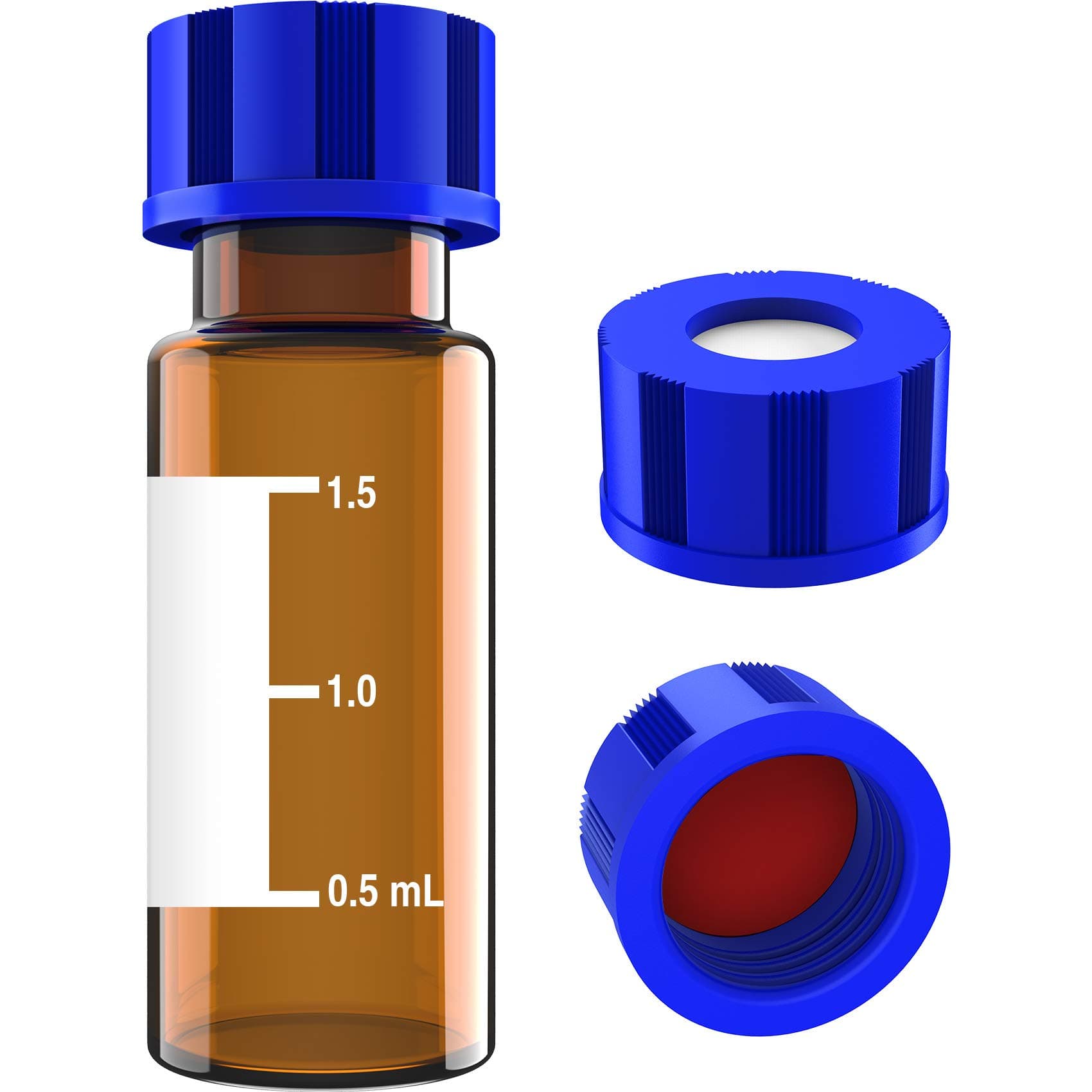 SimPure 2ml HPLC Vial, Autosampler Vial, Alberts Filter Amber Lab Vial, Sample Vial with Writing Area, 9-425 Screw-Thread Vial, Blue Screw Cap with Hole, Red PTFE & White Silicone Septa 100 Pack