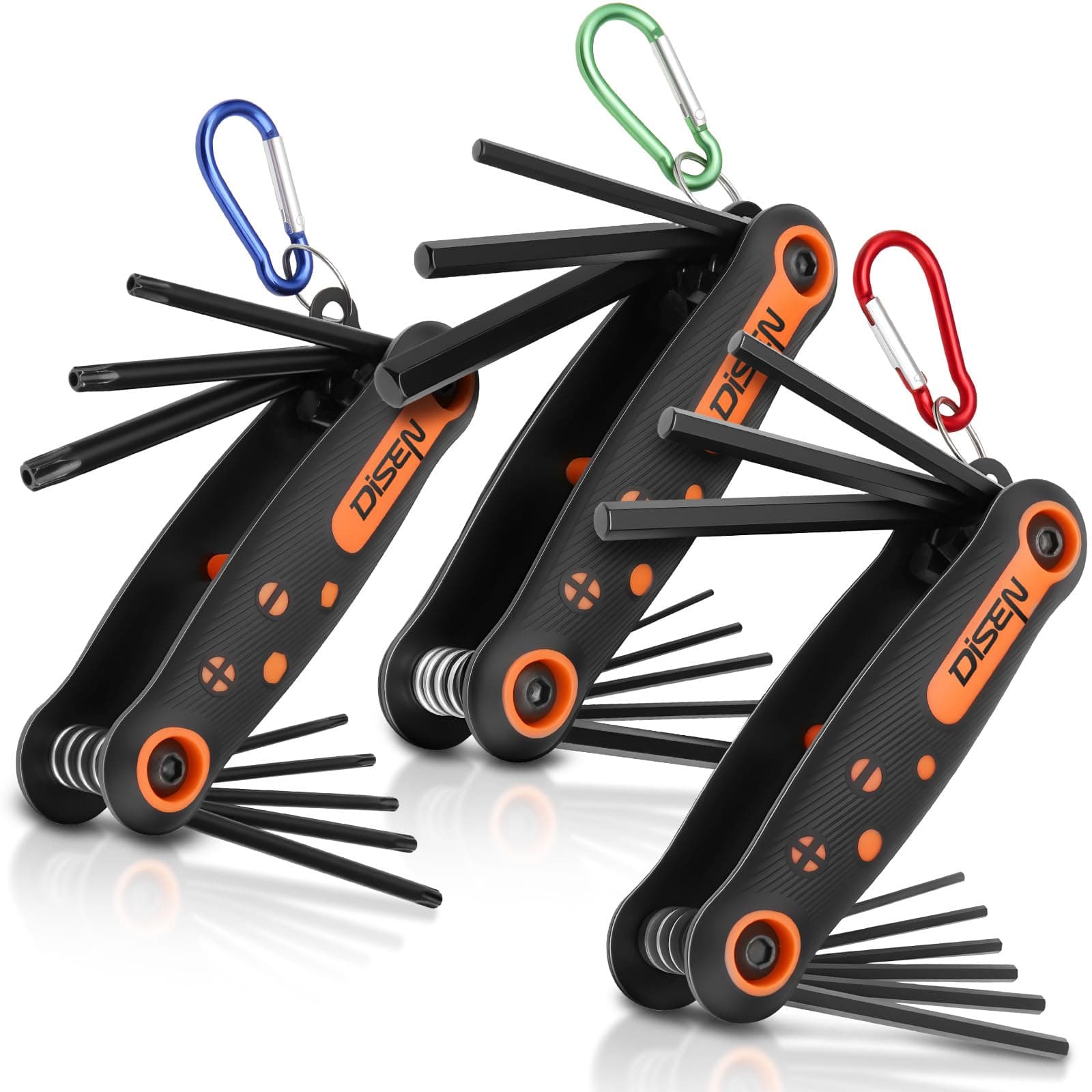 DISEN 25 Piece Folding Hex Wrench Set - SAE & Metric Hex Key, Torx Star Key Set, Portable Key Hooks, Heat Treated Chrome Vanadium Steel Allen Wrench 3 Pack