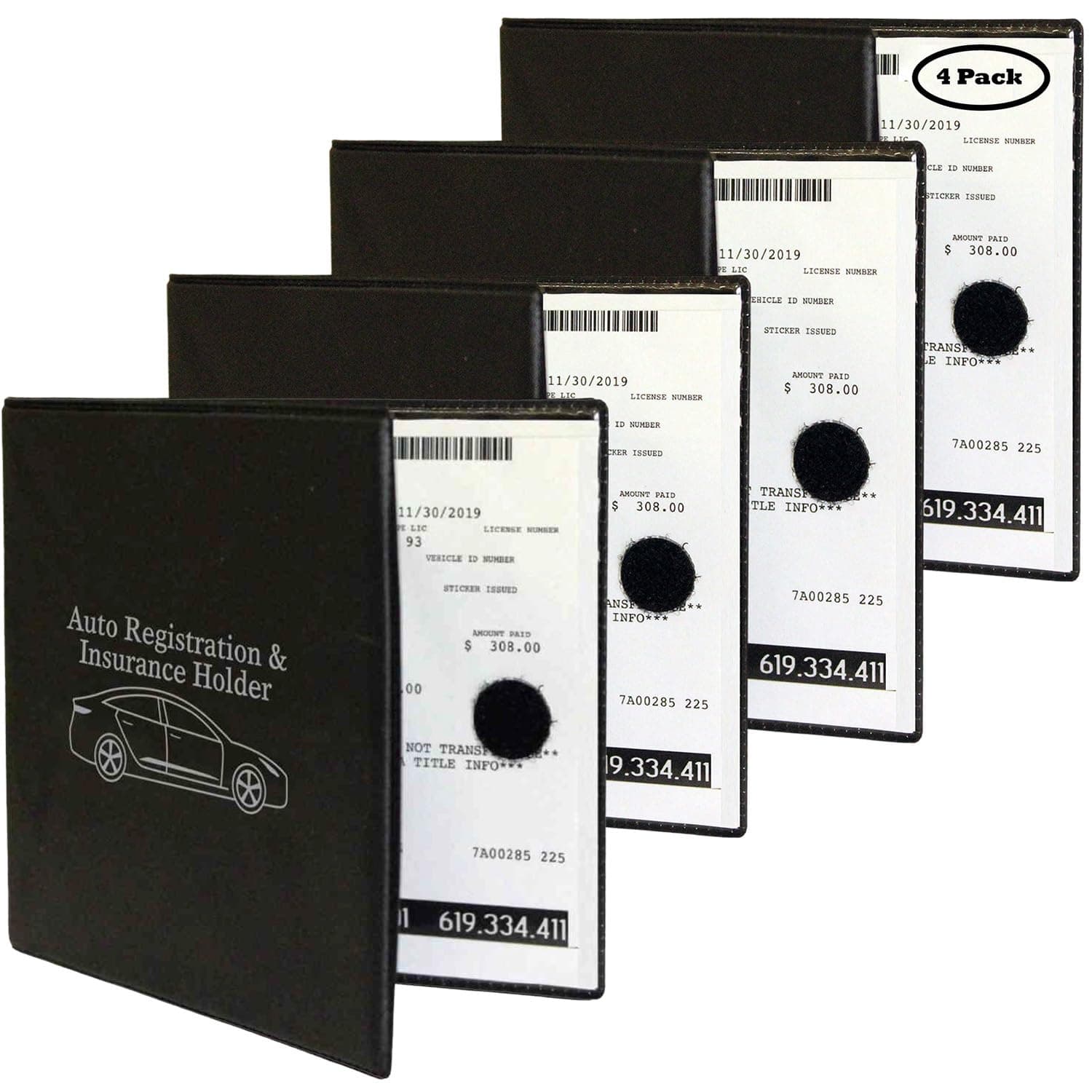 W4W Auto Registration Insurance & ID Card Holder - 4 PACK - Perfect for any Car, Truck, Motorcycle, Trailer or Boat - Strong Closure, Men & Women