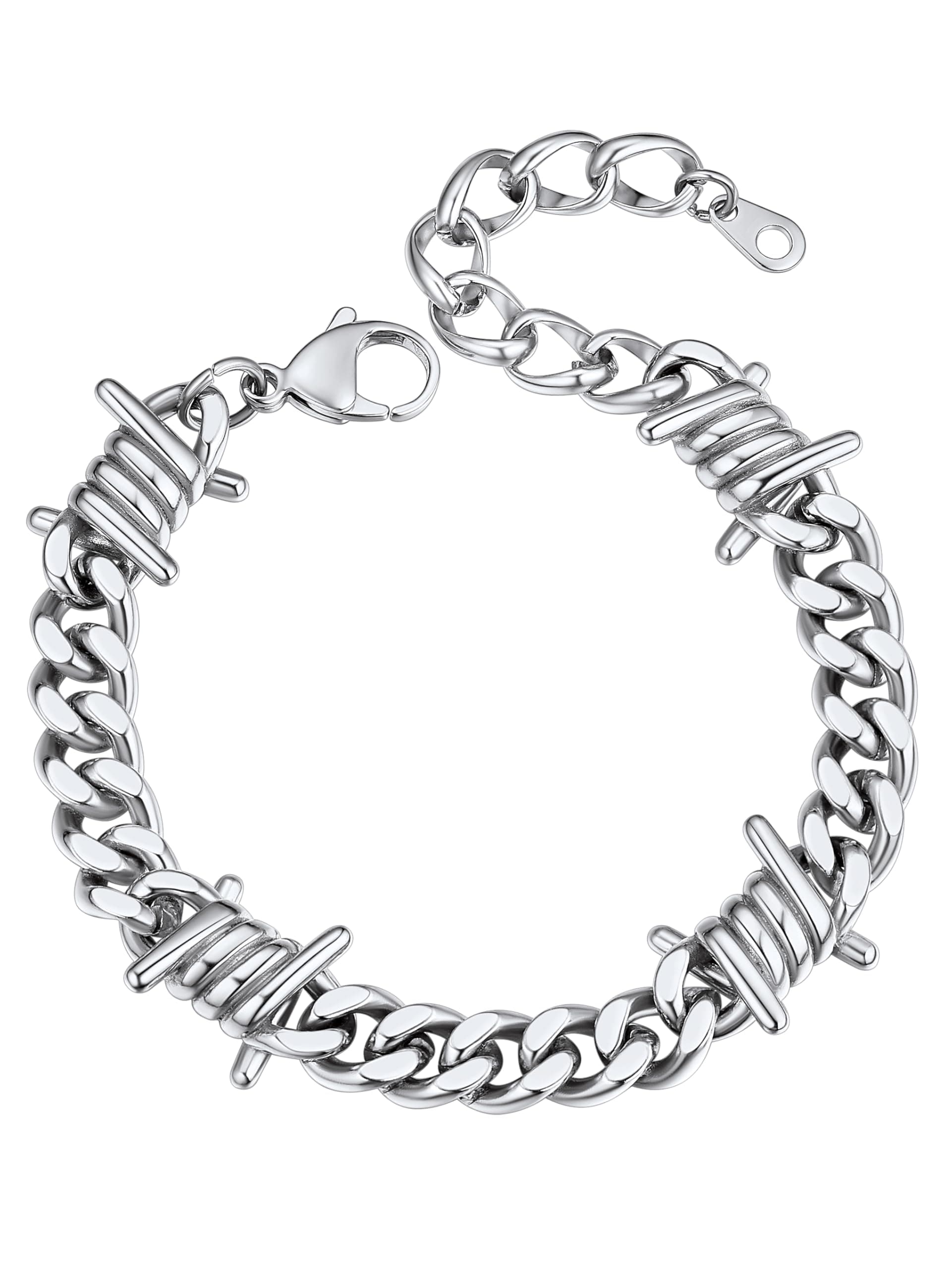 - Barbed Wire Bracelet, Cuban Link Chain Bracelet for Men, Stainless Steel Gothic Punk Thorns Hand Chain, Hip Hop Jewelry, 5/7/9/12mm Width, 7"-8.3" Length, Send Gift Box