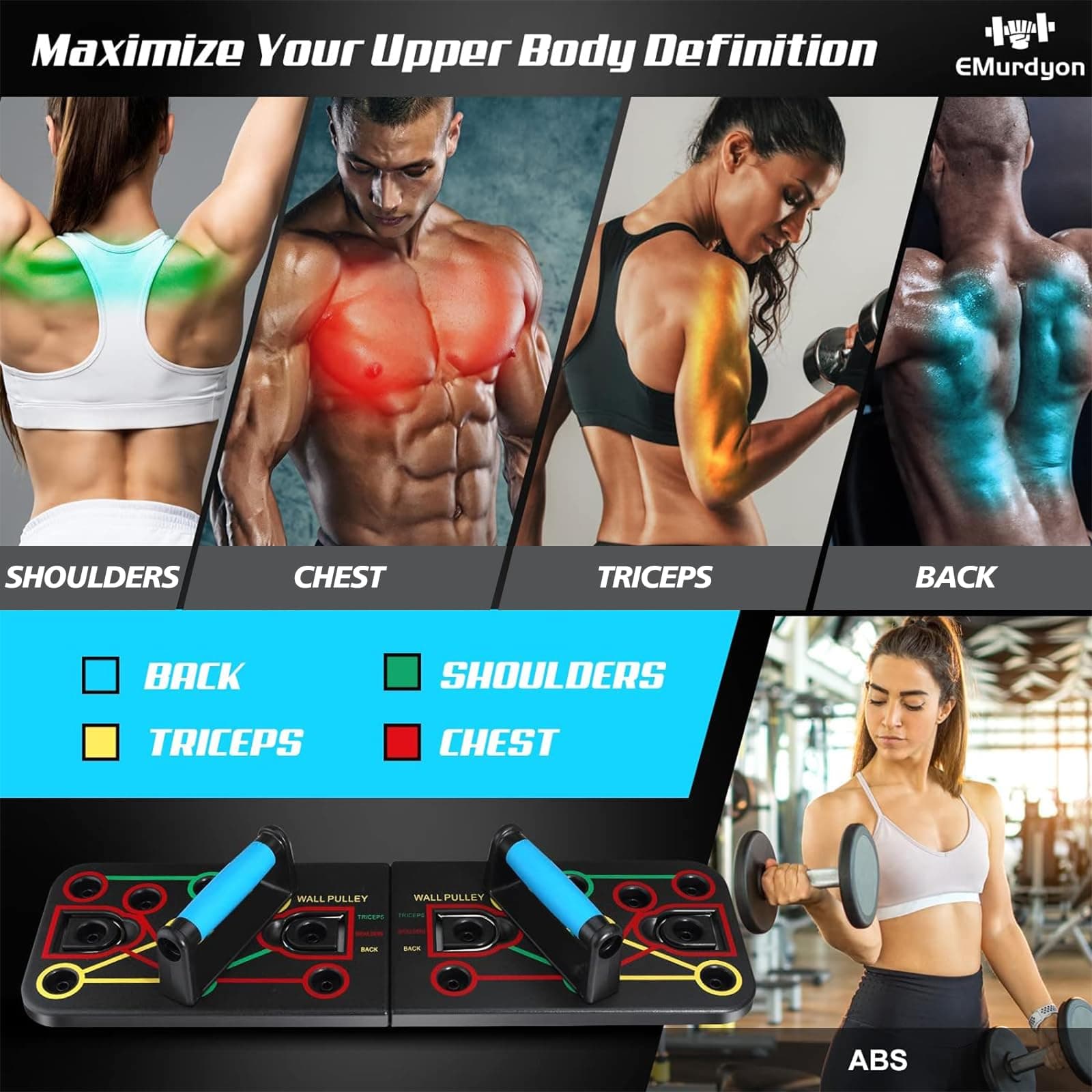 Emurdyon Upgraded Push Up Board Fitness, Multi-Functional 15 in 1 Foldable Push Up Bar, Push up Handles for Floor, Professional Push Up Strength Training Equipment, black