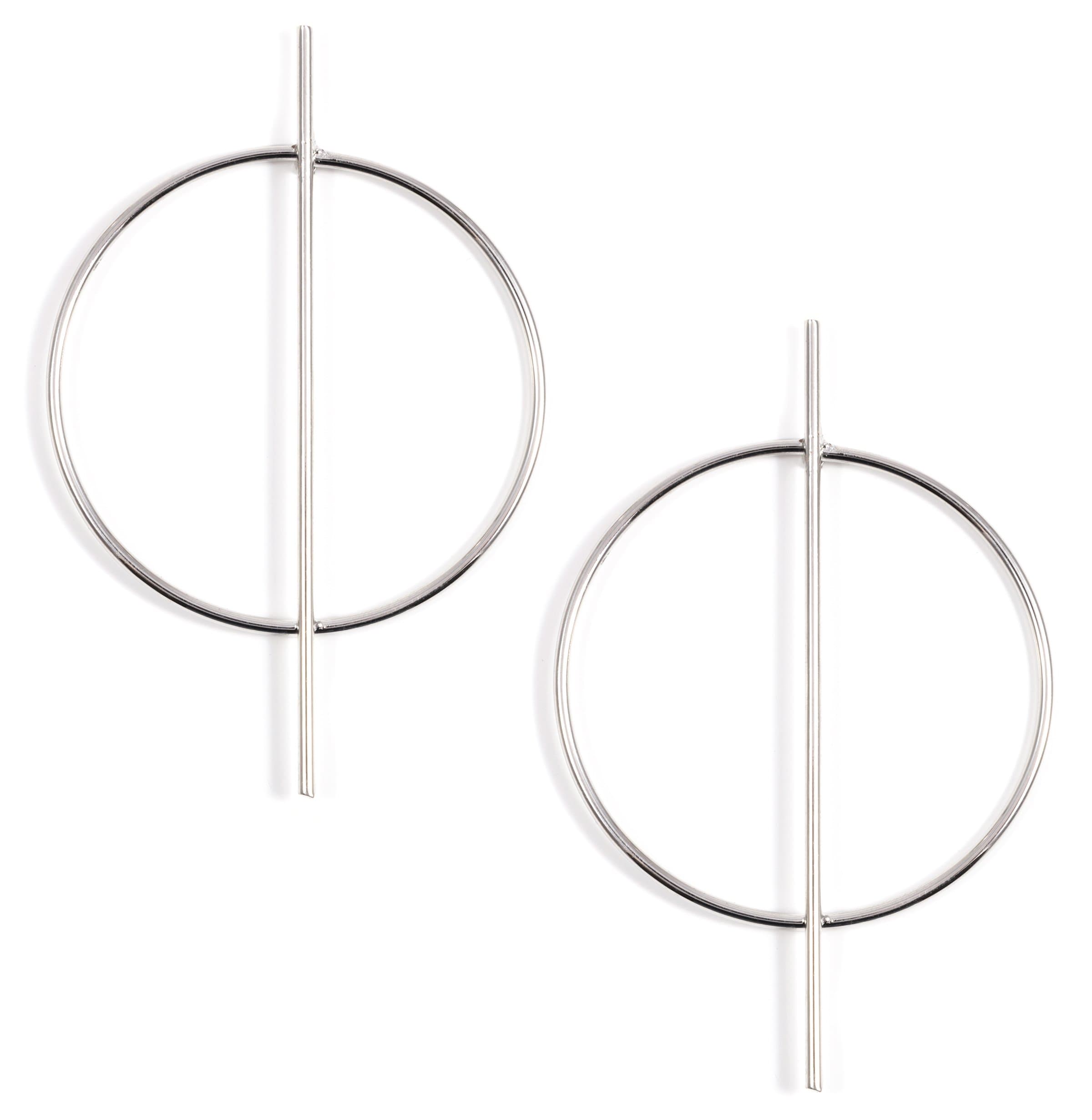 Happiness Boutique Women Bar Hoop Earrings Silver Colour | Big Round Circle Earrings with Bar Geometric Jewellery