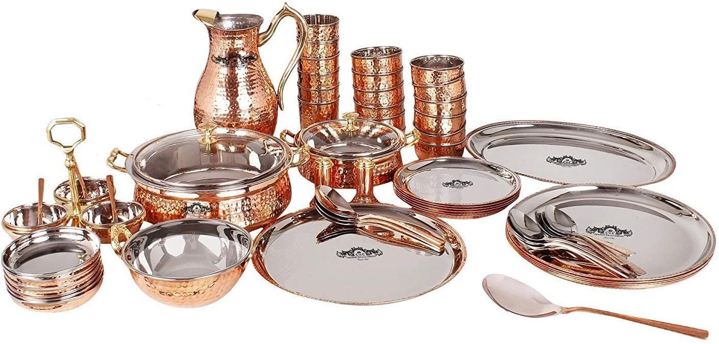 Crockery Wala And Company Royal Pure Steel Copper Dinner Set 63 pcs