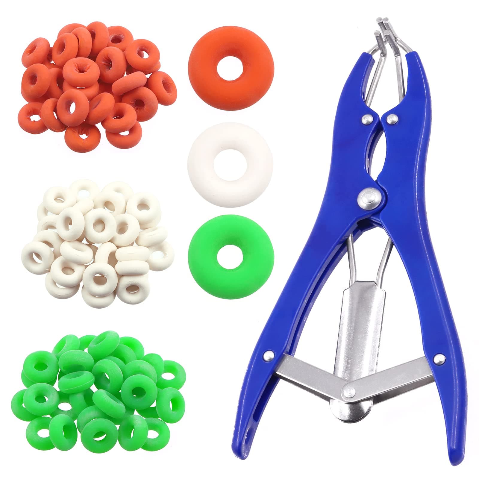 Mardatt 121 Pcs Livestock Castration Bander Snap Pliers with 120 Pcs Castrator Rings, Multi Function Sequin Filling Pliers, Balloon Expander Tool