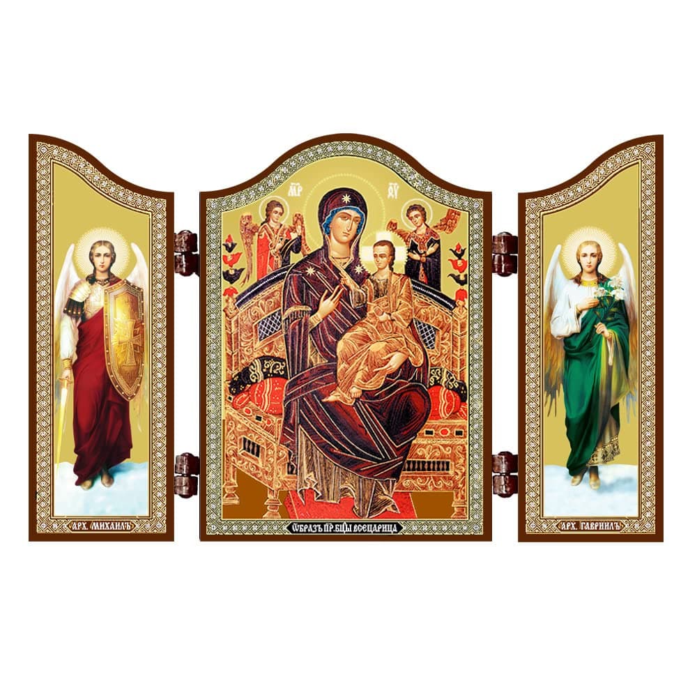 – NKlaus 1448 Mother of God All Kings Wood Triptych Orthodox Icon Vsecarica