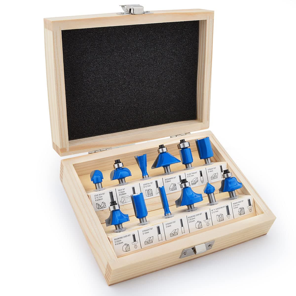 Gunpla 12 Pieces Tungsten Carbide Tipped Router Set 6.35mm Shank TCT Router Bit Woodworking Milling Cutter Tools with Wood Storage Case Set for Doors, Tables, Shelves, Cabinets, DIY Wood