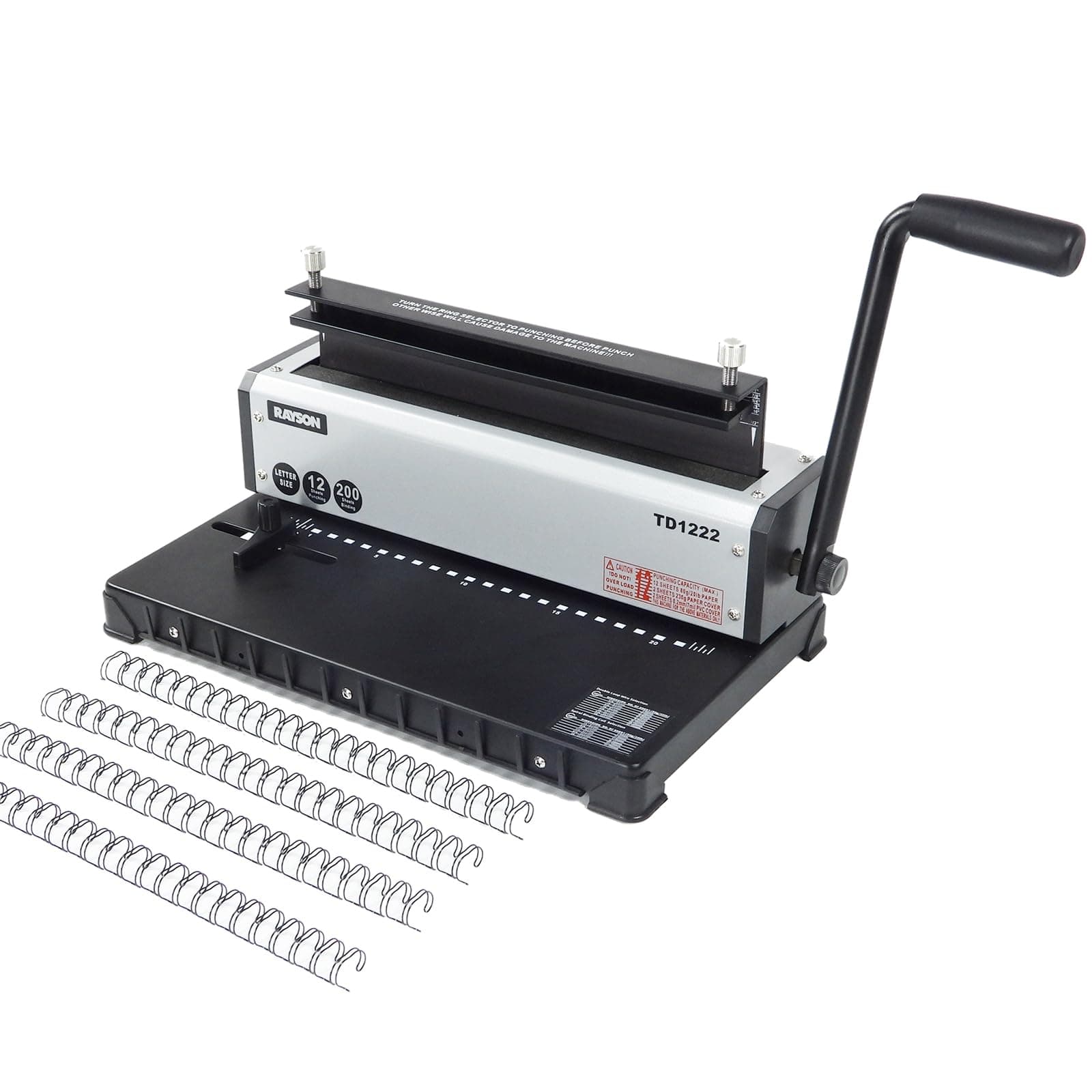 Rayson TD1222 Wire Binding Machine - 2:1 Pitch, Rectangular Holes, 220 Sheet Binding / 12 Sheet Punching Capacity