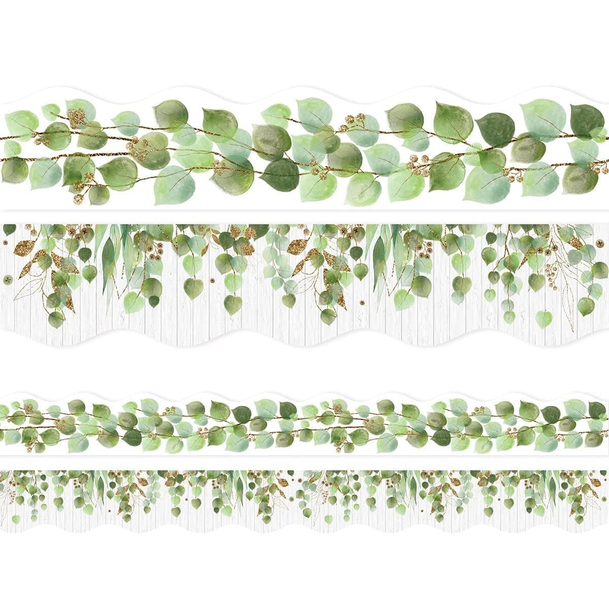 Fancy Land Eucalyptus Die-Cut Border Trim 36ft Per Roll Two Sided Printed Leaves Border Farmhouse Classroom Decor Back to School Eucalyptus Classroom Decoration