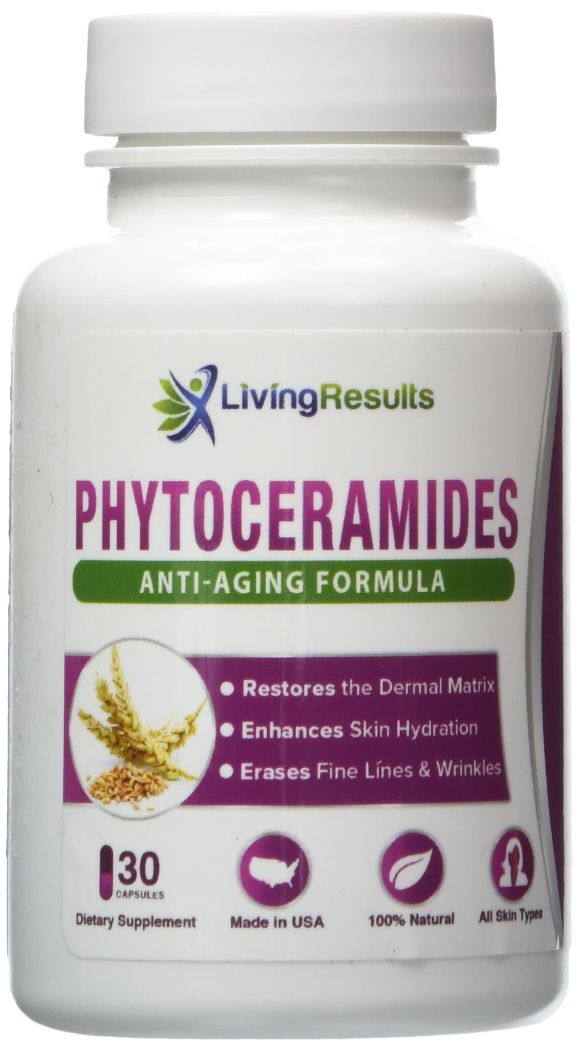 Phytoceramides - Powerful Skin Hydration and Anti-Aging Supporting Capsules - Wheat Derived - 350 mg Phytoceramides per Serving. 30 Pills.
