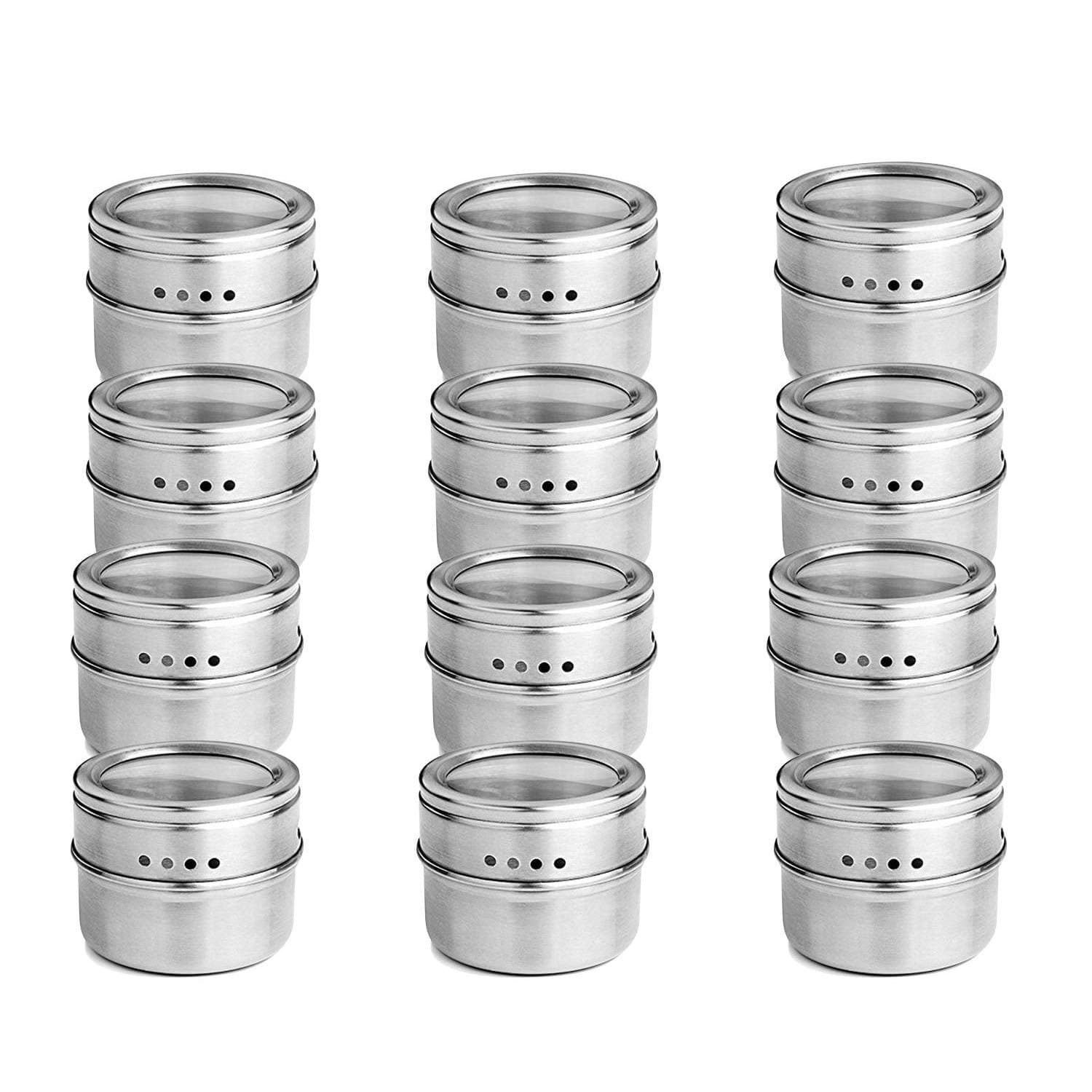 12pcs/Set Clear Lid Magnetic Spice Tin Jar Stainless Steel Spice Sauce Storage Container Jars Kitchen Condiment