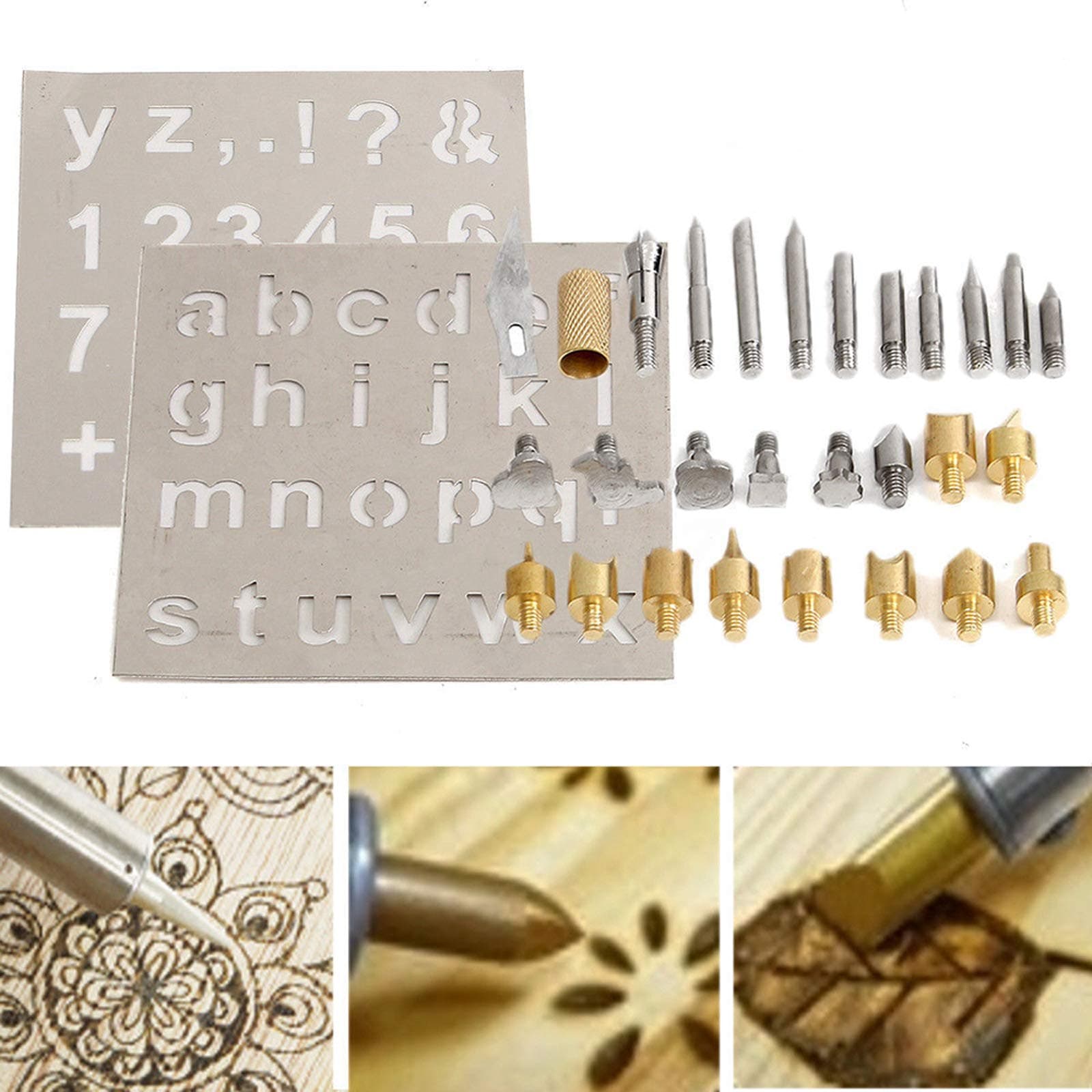 HIMM 28Pcs Wood Burning Kit Welding Tools Stencil Set Soldering Iron Pyrography Working Carving Accessories
