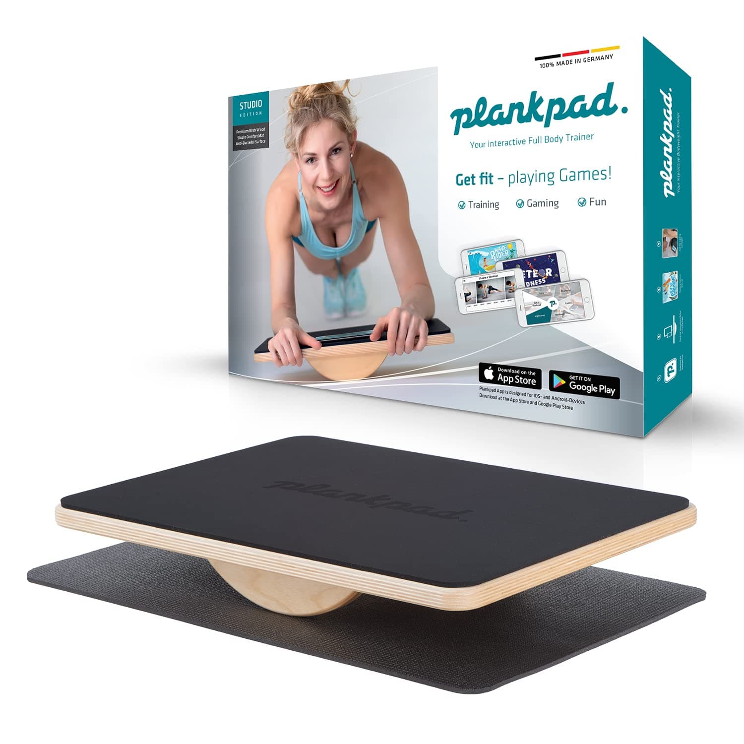 Plankpad STUDIO - Full Body Fitness and Ab-Trainer with Training App for iOS and Android - Interactive Balance Board Made in Germany